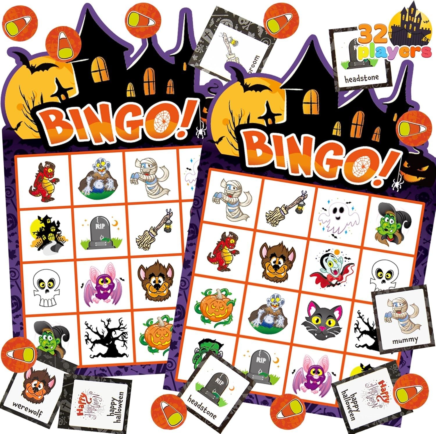 32Pcs Halloween Bingo Game Cards