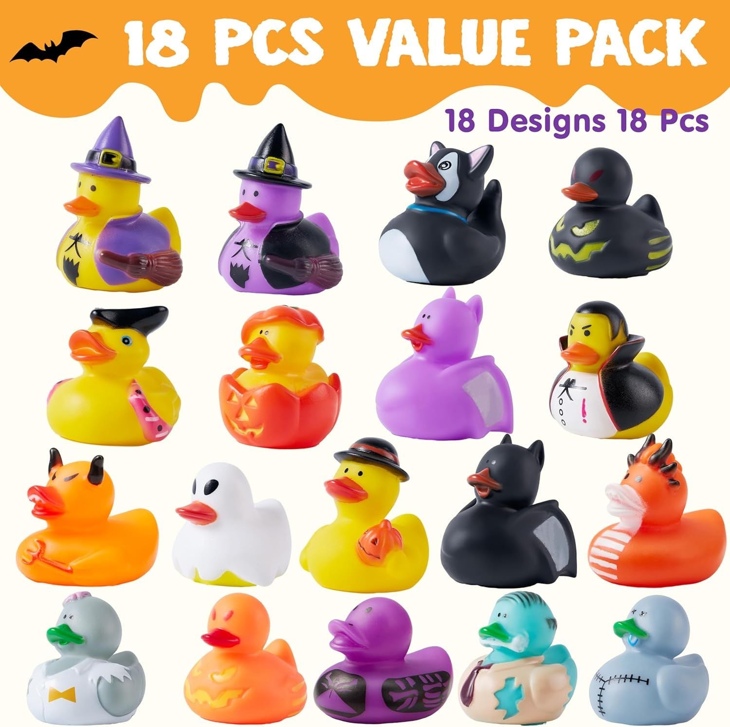 18Pcs Halloween Fancy Novelty Assorted Rubber Ducks - Image 2