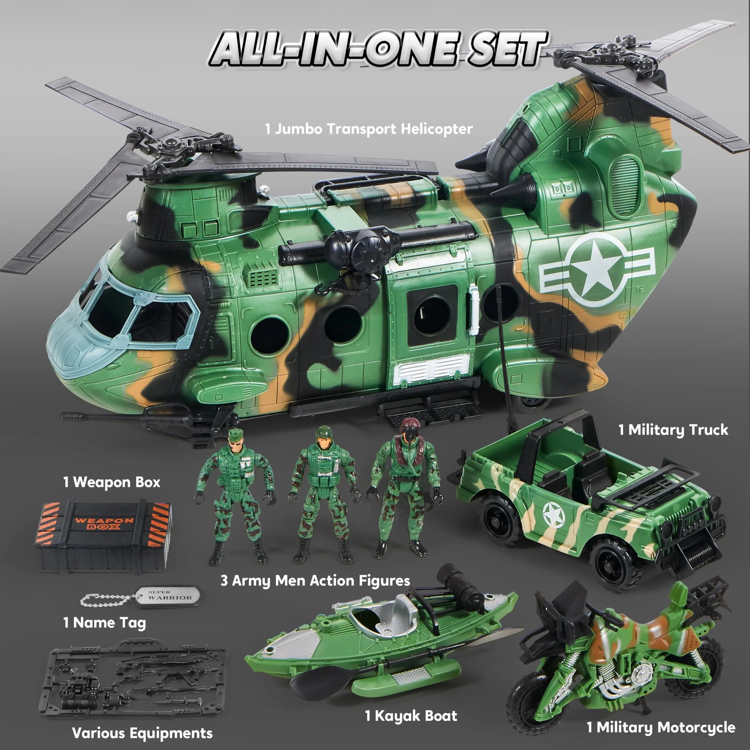 10-in-1 Jumbo Military Transport Helicopter Toy Set - Image 4