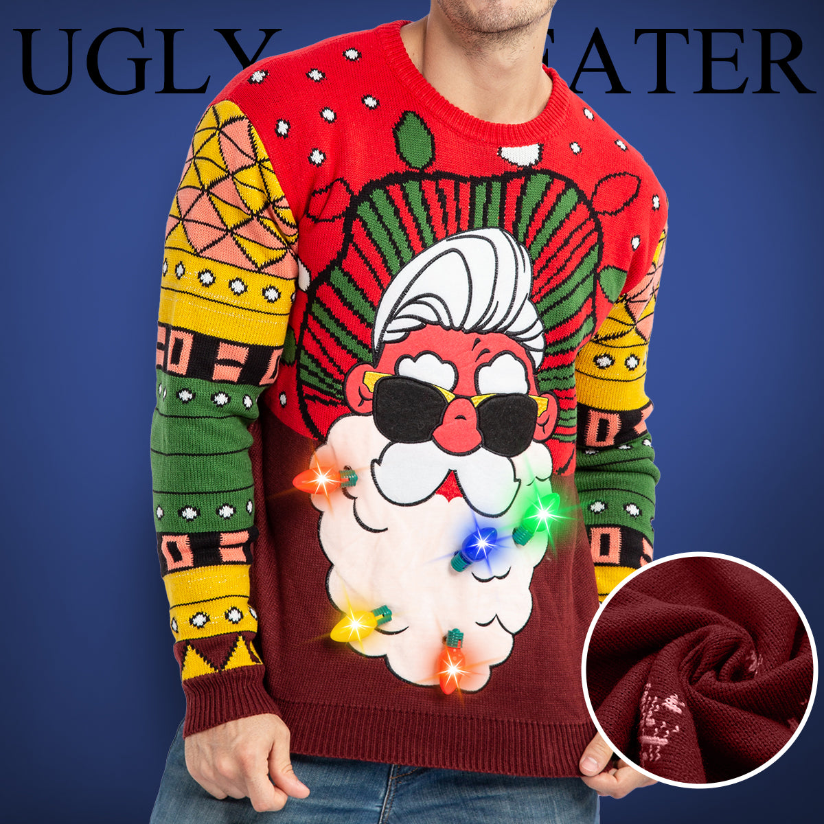 Christmas Sweaters Santa Ugly Sweater with Light Bulbs - Image 2