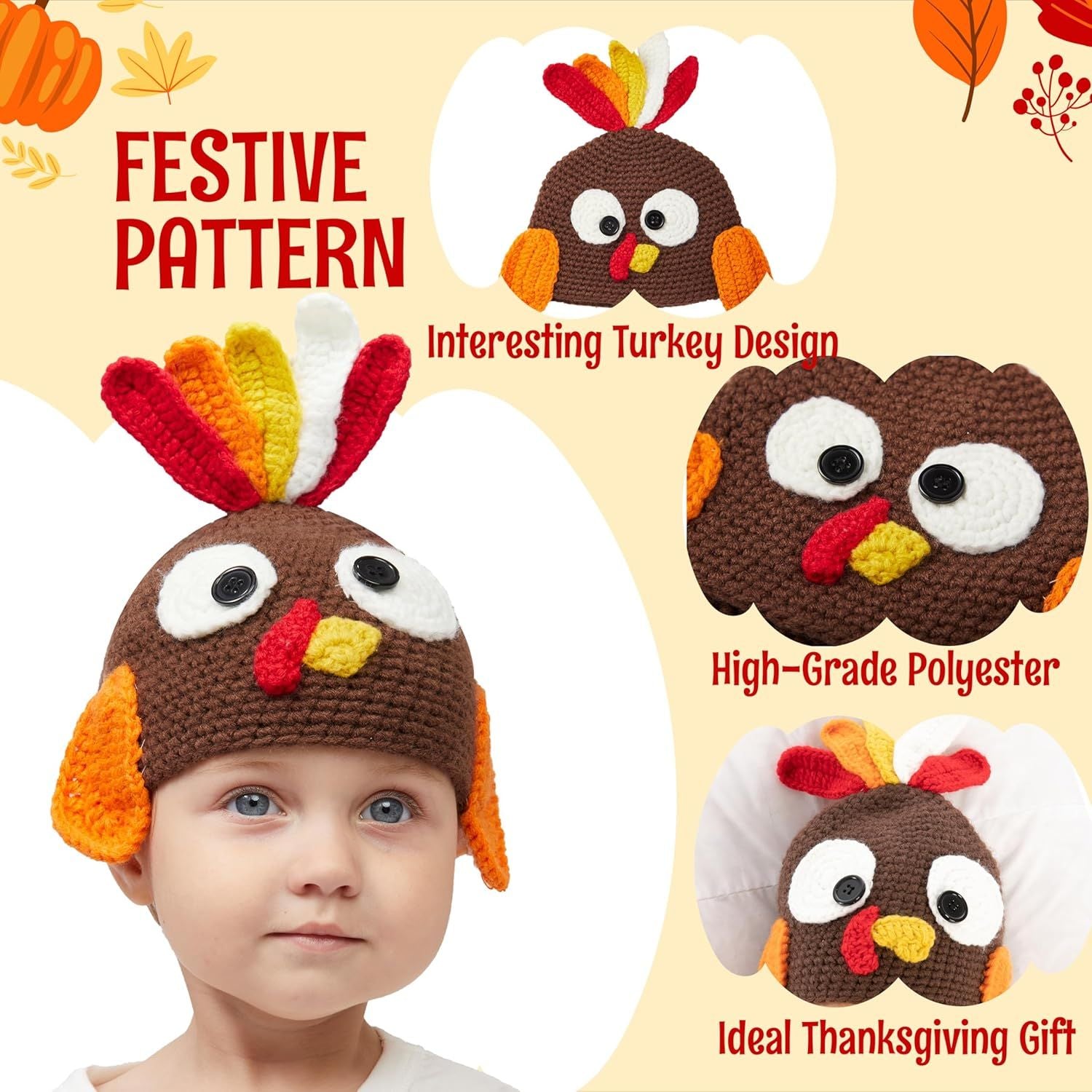 Thanksgiving Turkey Beanie Hat with Ear Flaps - Image 2