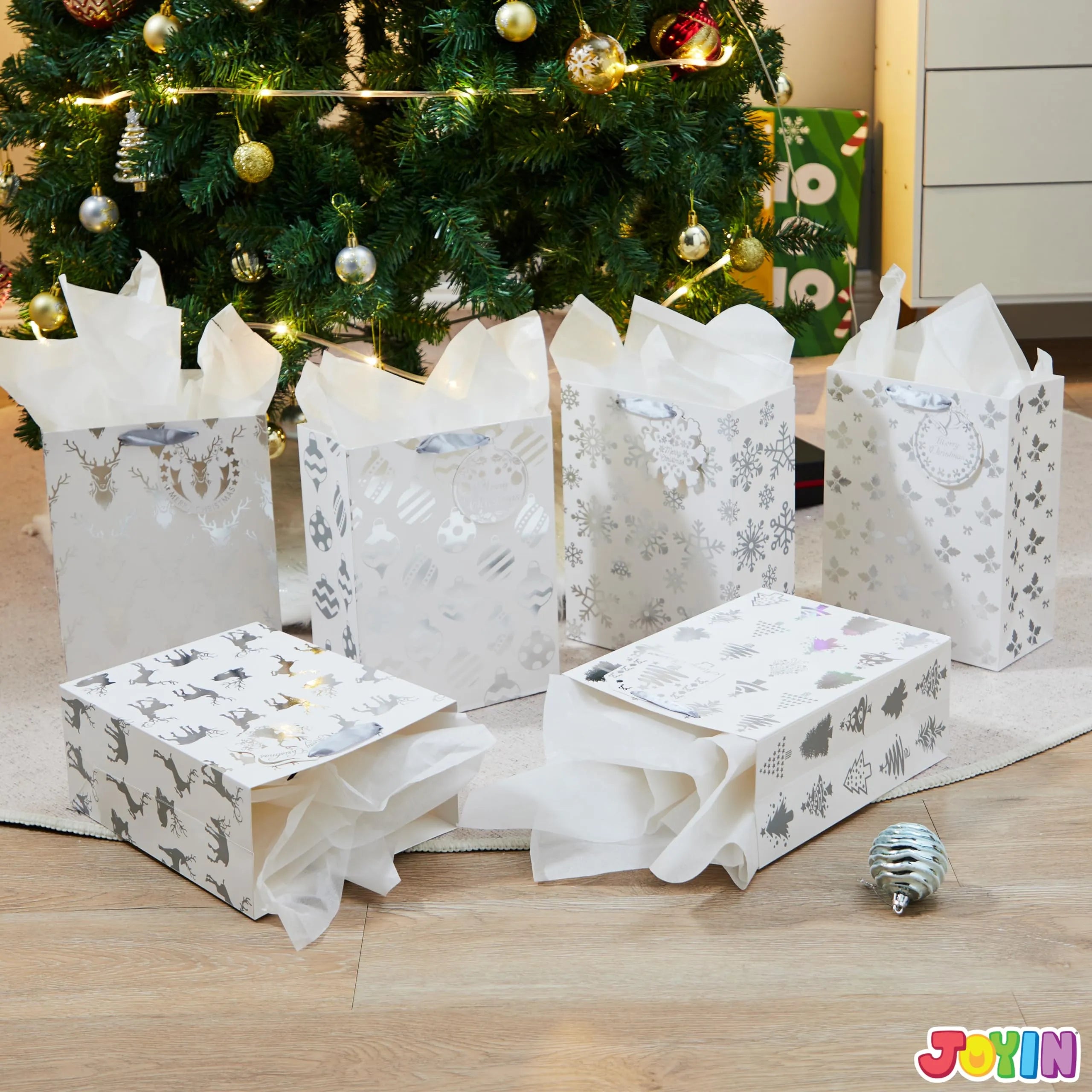 12 PCS Christmas Holiday Foil Silver Gift Bags 8in x4.5in x10.5in - Image 5