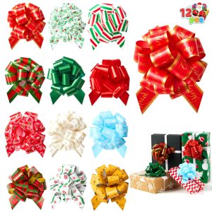 12 PCS Christmas Pull Bows with Ribbon 5inWide