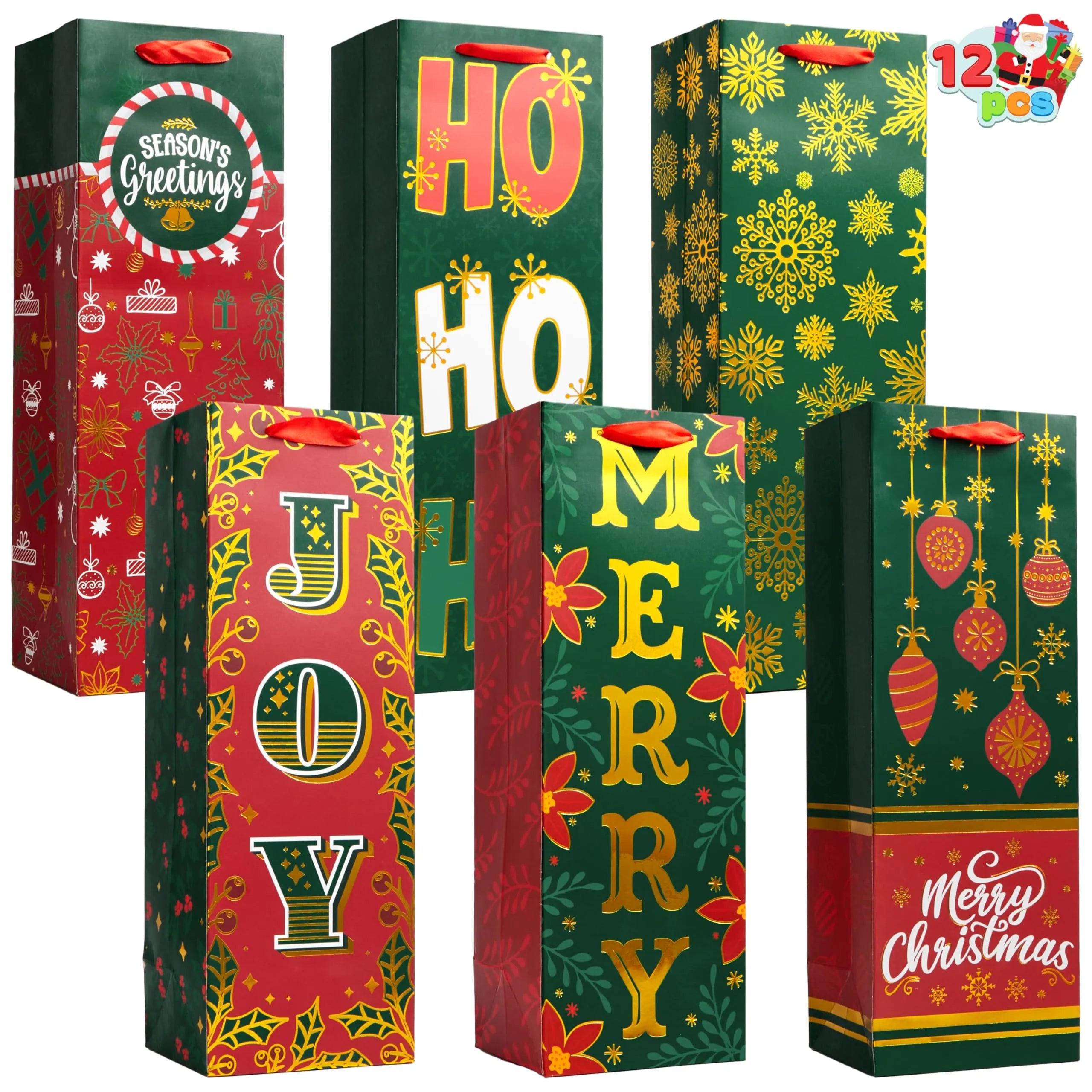 12 PCS Christmas Wine Gift Bags Holiday Wine Bottles Wrap Bags