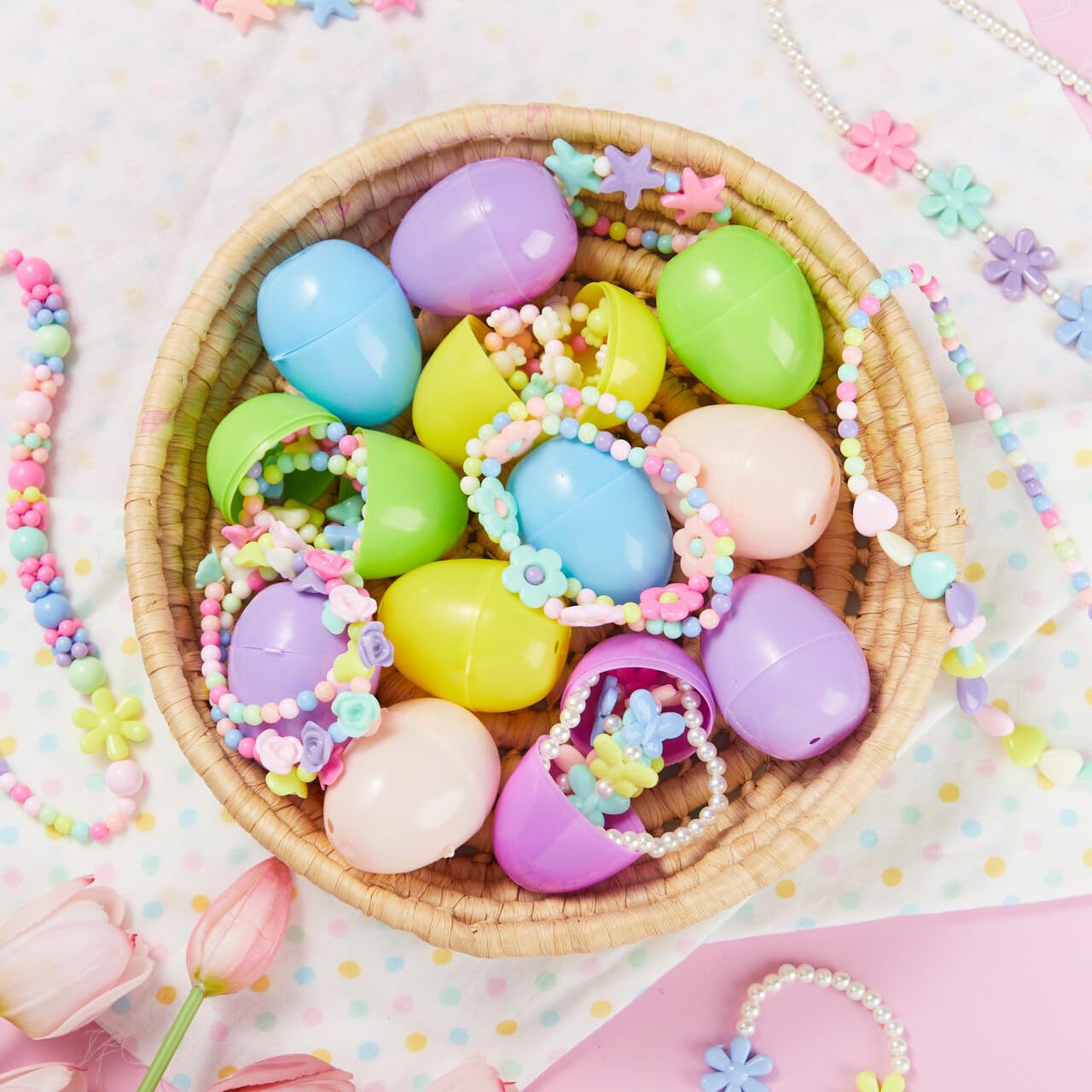 12 Pack Prefilled Easter Eggs with Jewelry Toys for Kids Party Favors & Classroom Prizes - Image 2