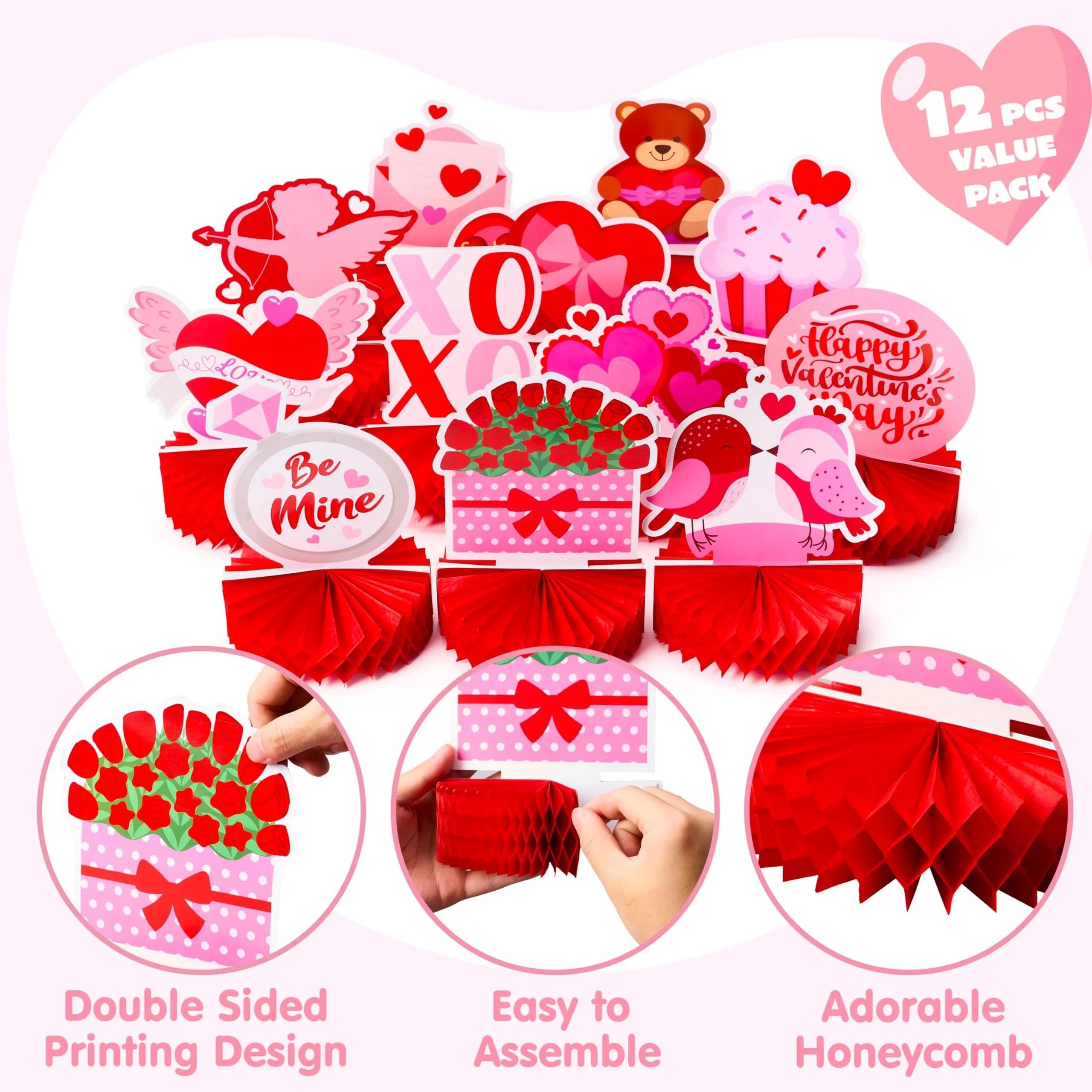 12 Pack Valentine Honeycomb Centerpieces for Table Decorations - Image 2