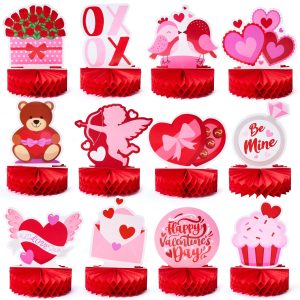 12 Pack Valentine Honeycomb Centerpieces for Table Decorations