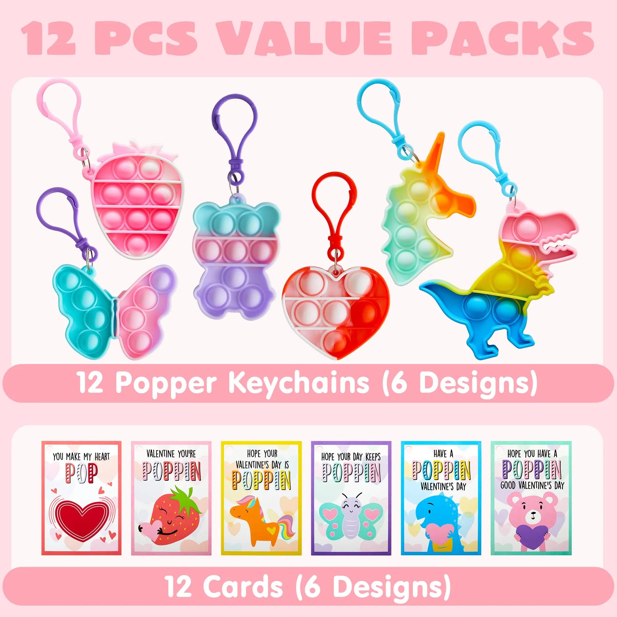 12 Packs Valentines Day Cards with Keychain Toys - Image 2