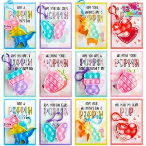 12 Packs Valentines Day Cards with Keychain Toys