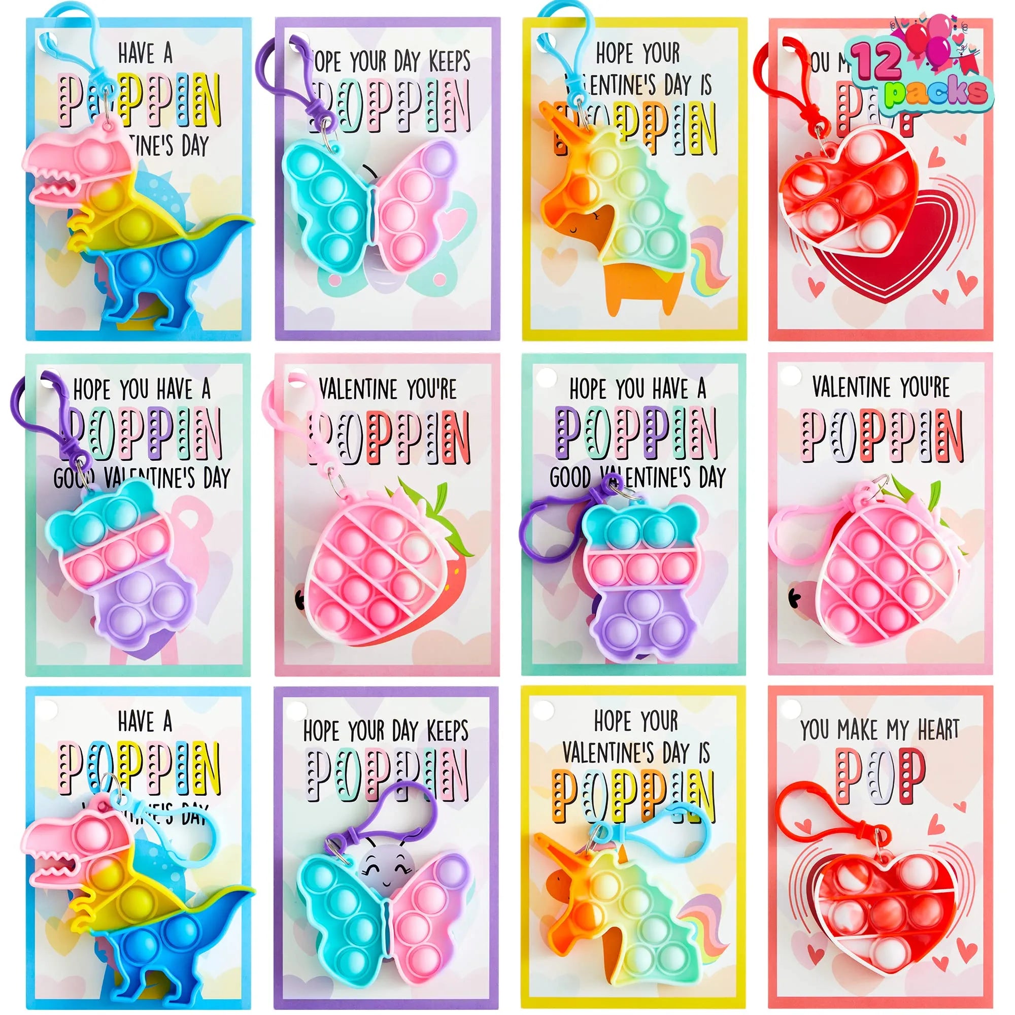 12 Packs Valentines Day Cards with Keychain Toys