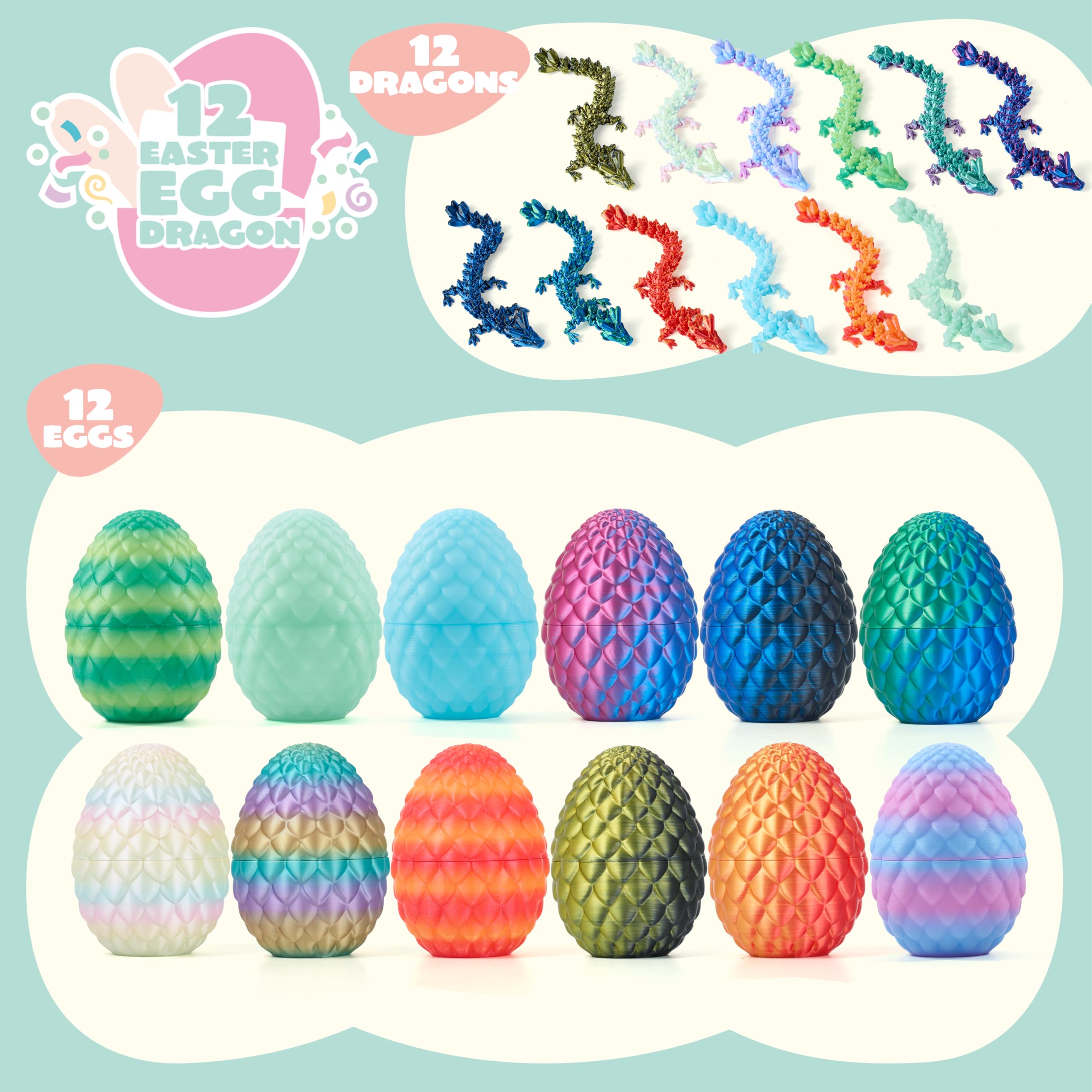 12 Pcs 3D Printed Dragon Eggs Toys for Easter Party, Egg Hunt & Classroom Prizes - Image 2