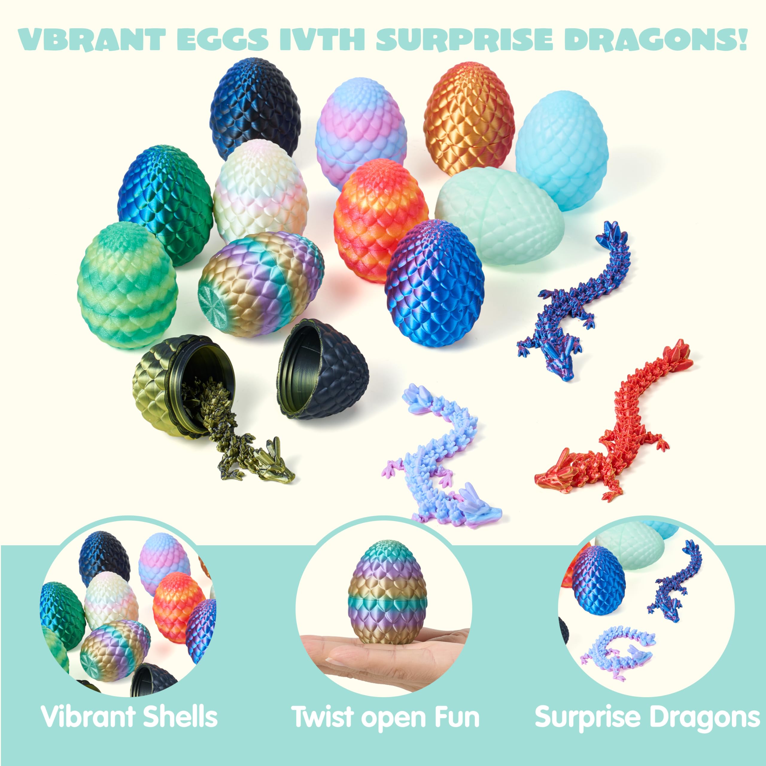 12 Pcs 3D Printed Dragon Eggs Toys for Easter Party, Egg Hunt & Classroom Prizes - Image 3
