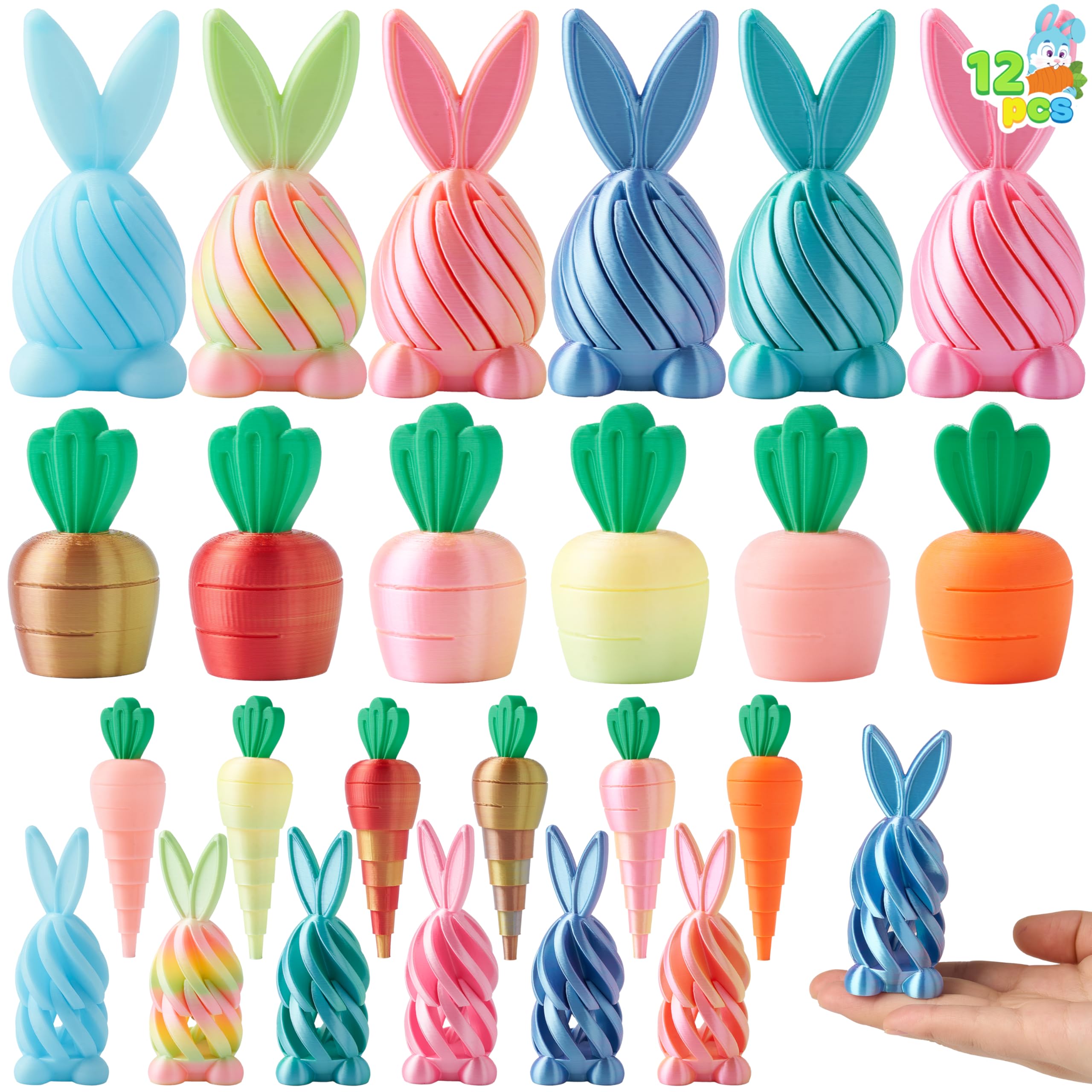 12 Pcs 3D Printed Easter Fidget Toys for Party & Classroom