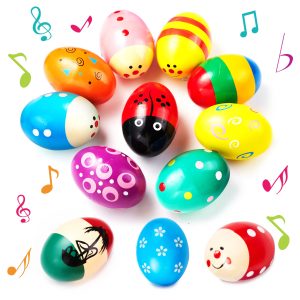 12Pcs 3in Wooden Easter Egg Shakers Maracas