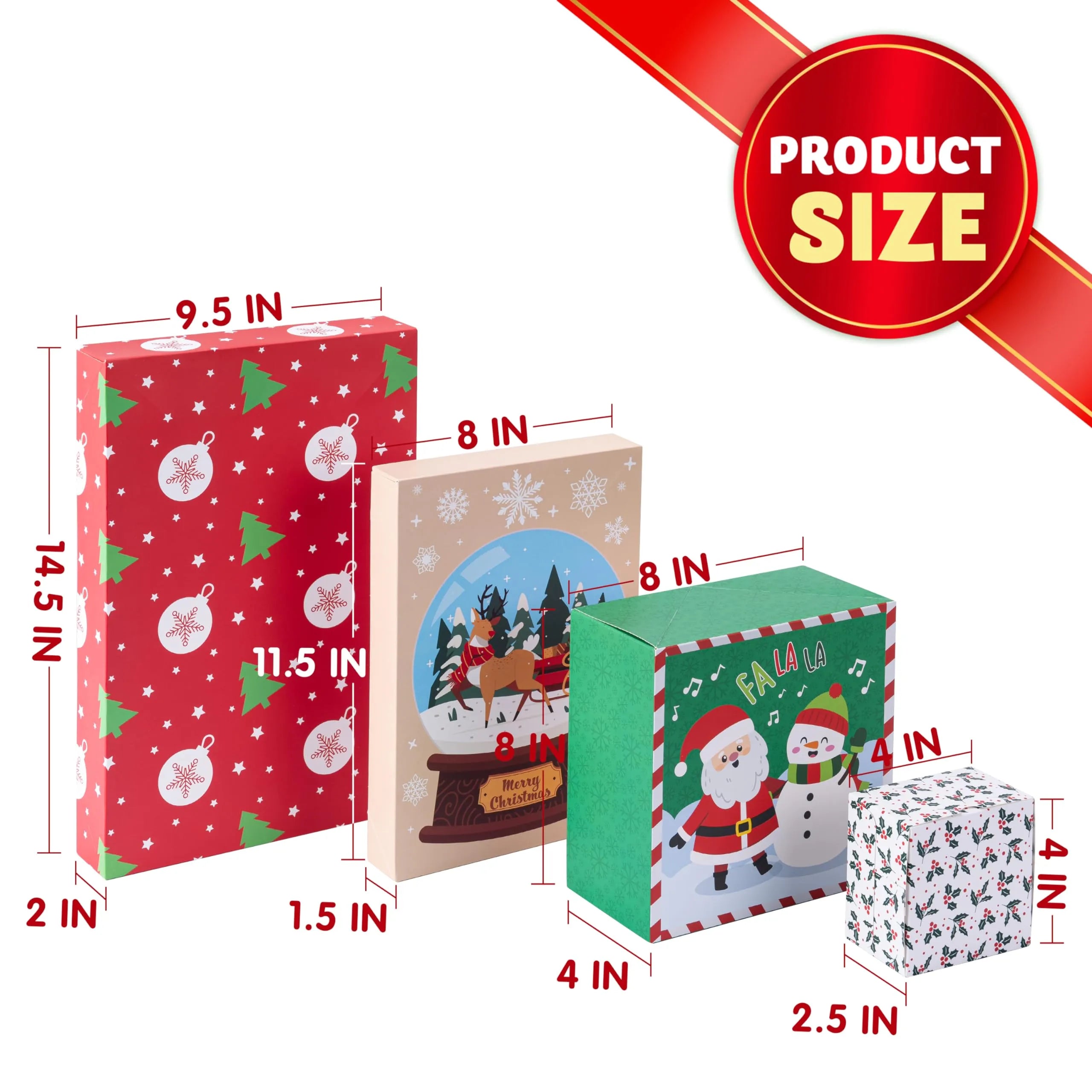 12Pcs 4 Size 12 Christmas Tone Pattern Designs Assorted Wrap Gift Set of Boxes - Image 8