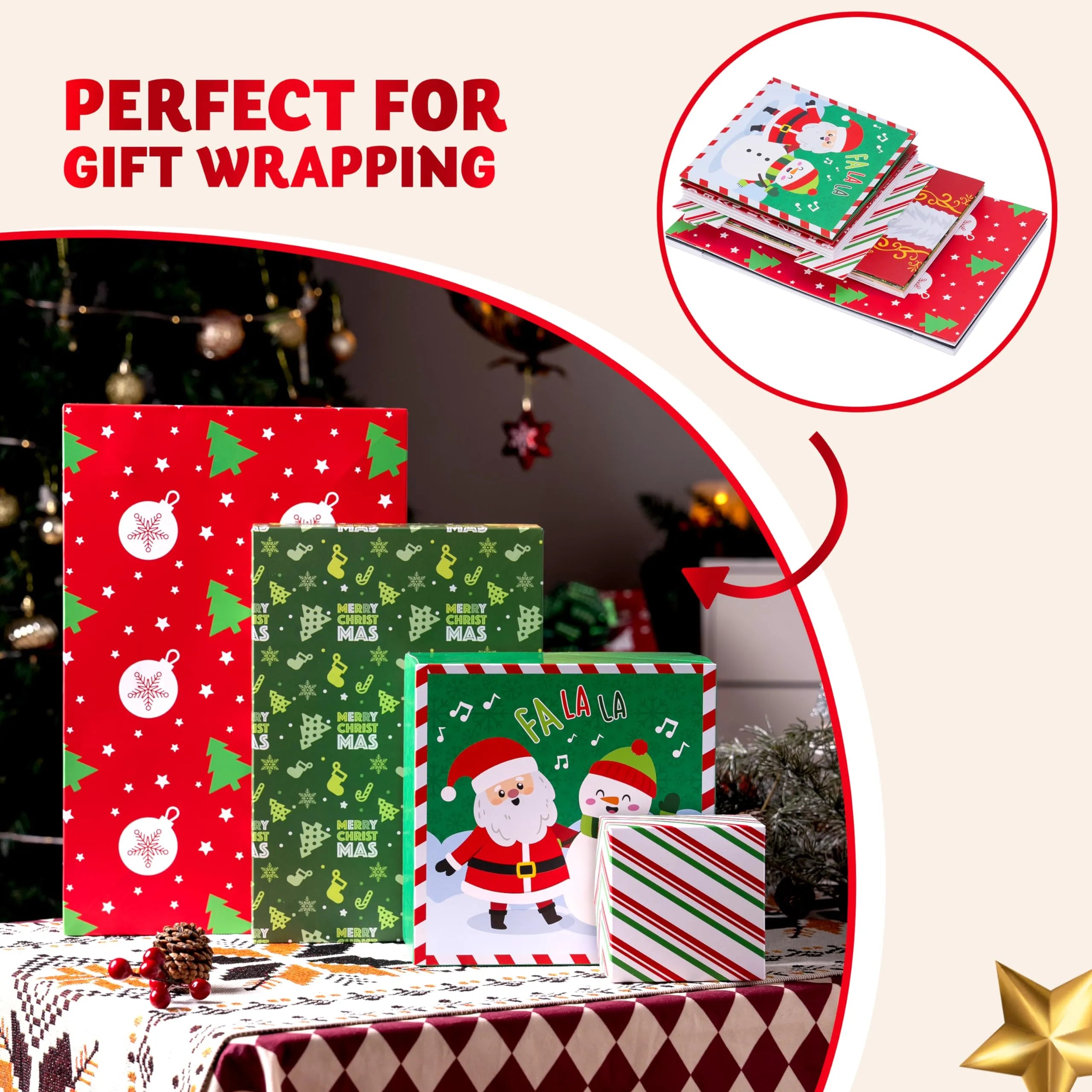 12Pcs 4 Size 12 Christmas Tone Pattern Designs Assorted Wrap Gift Set of Boxes - Image 5