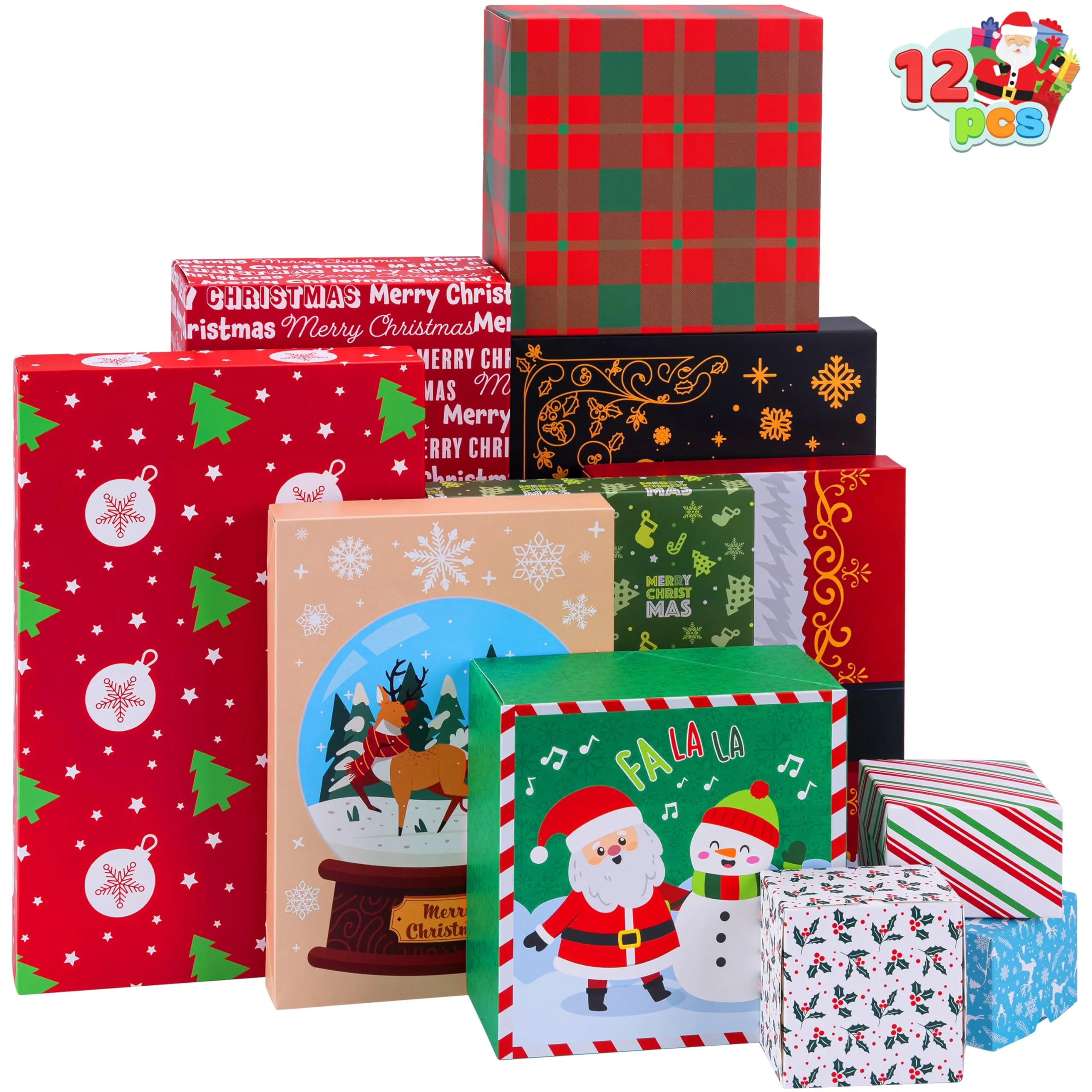 12Pcs 4 Size 12 Christmas Tone Pattern Designs Assorted Wrap Gift Set of Boxes - Image 6
