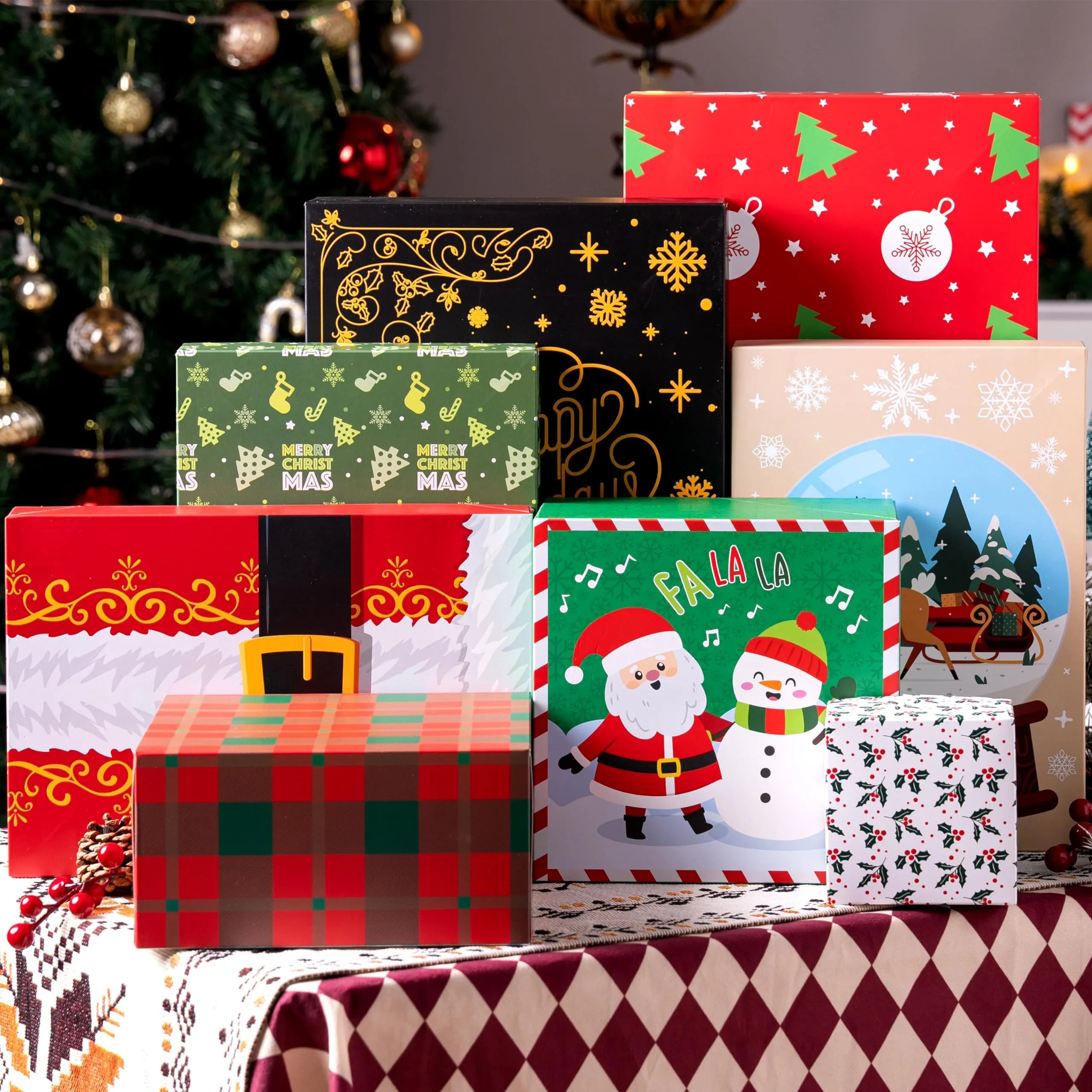 12Pcs 4 Size 12 Christmas Tone Pattern Designs Assorted Wrap Gift Set of Boxes