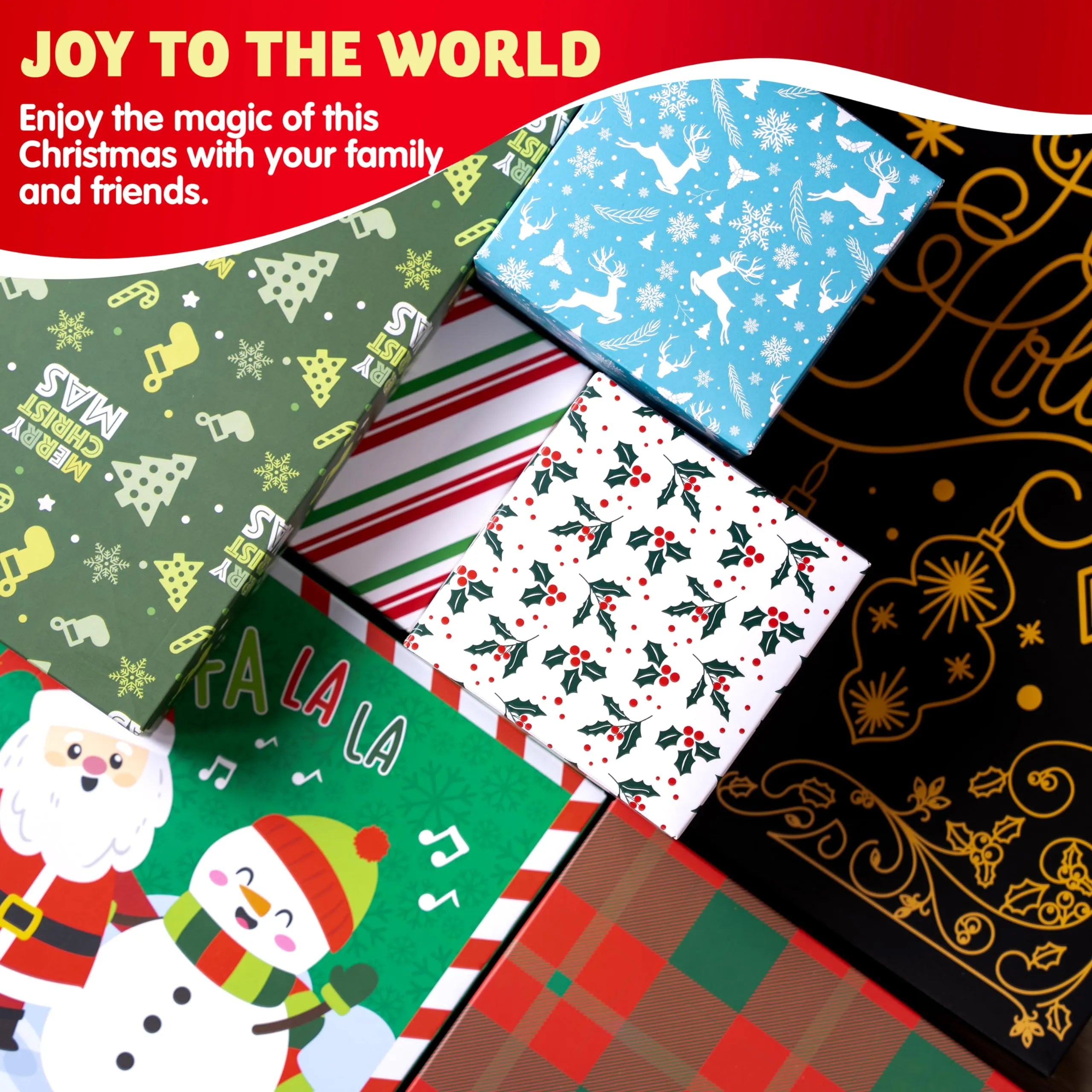 12Pcs 4 Size 12 Christmas Tone Pattern Designs Assorted Wrap Gift Set of Boxes - Image 7