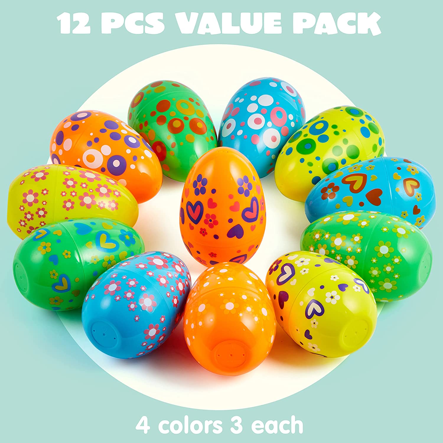 12Pcs Bright Color Plastic Easter Egg Shells 7in - Image 3
