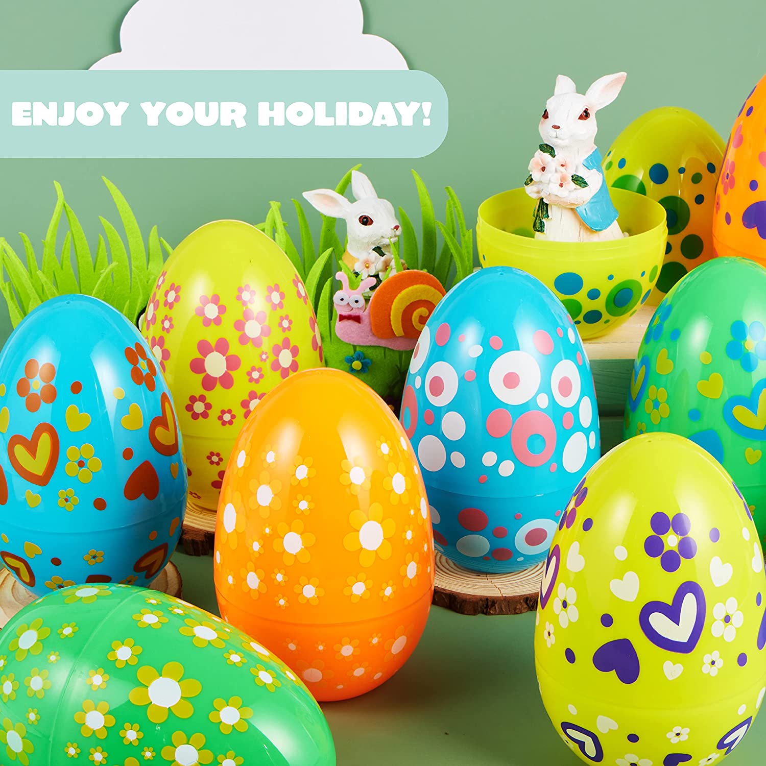 12Pcs Bright Color Plastic Easter Egg Shells 7in - Image 5