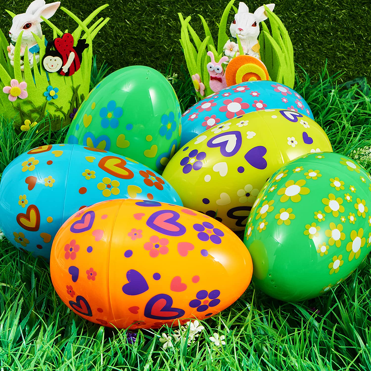 12Pcs Bright Color Plastic Easter Egg Shells 7in - Image 2