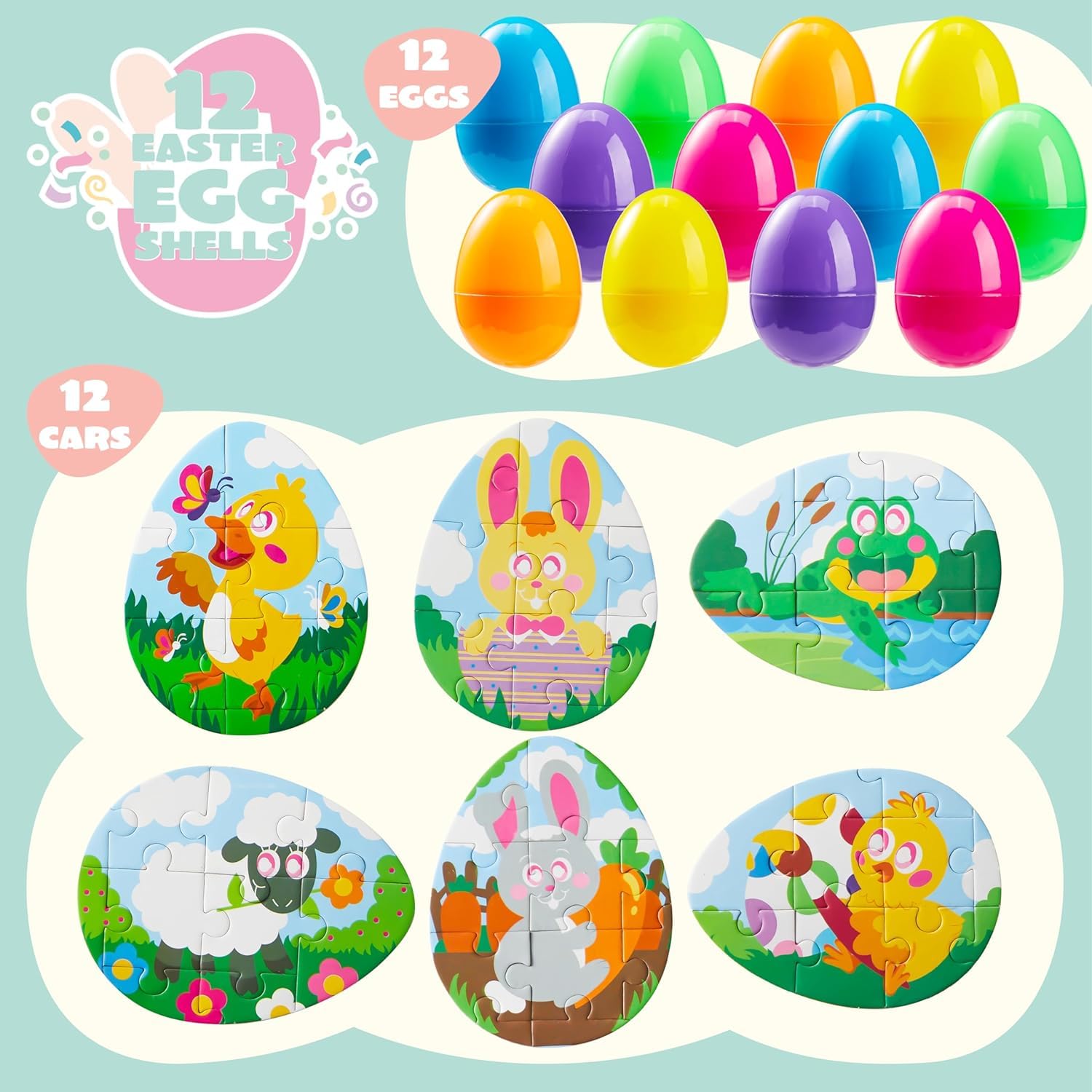 12 Pcs Easter Eggs Jigsaw Puzzle for Egg Hunt & Party Favors - Image 3