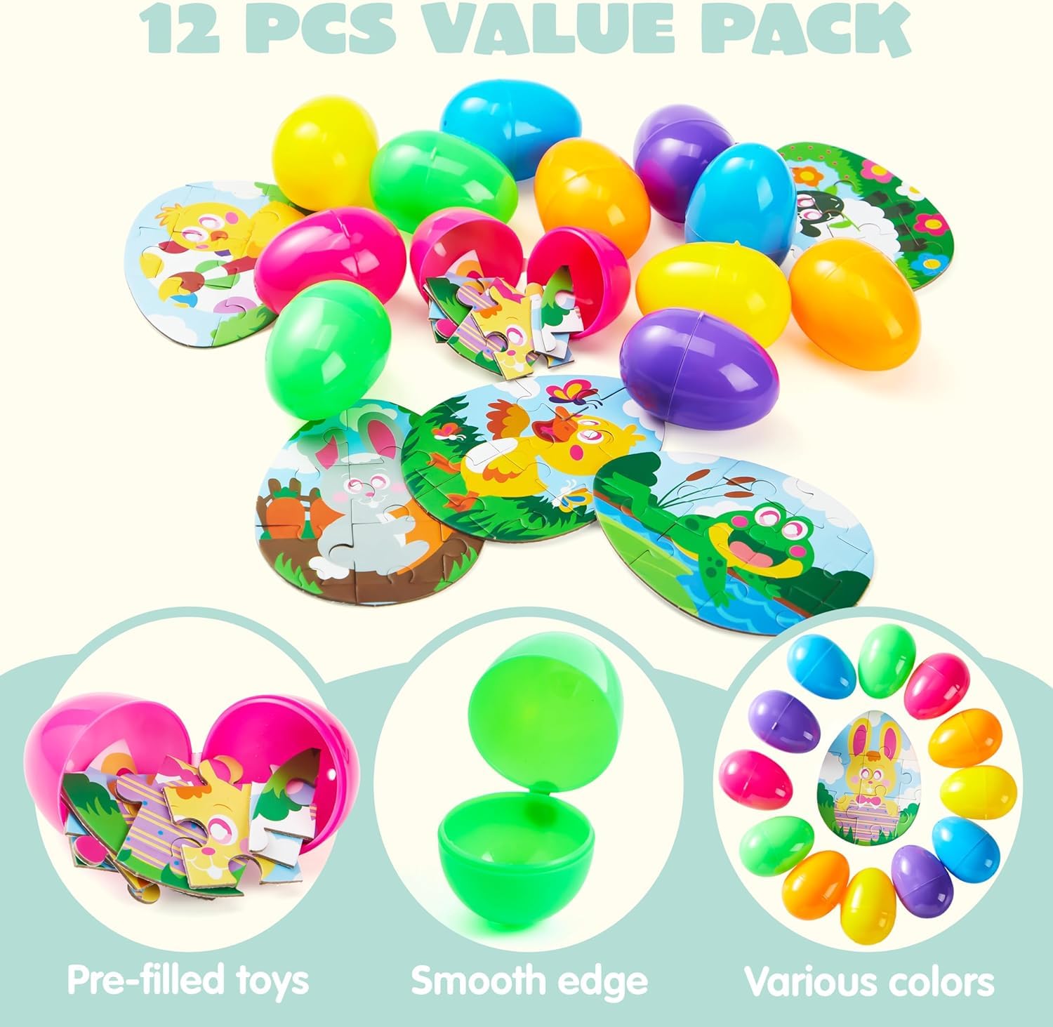 12 Pcs Easter Eggs Jigsaw Puzzle for Egg Hunt & Party Favors - Image 6