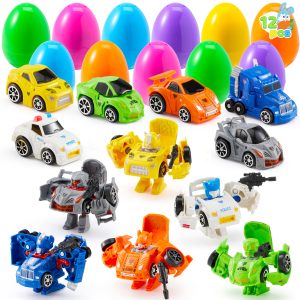 12Pcs Easter Eggs Prefilled with Car Robot Toys For Kids Easter Party Favors