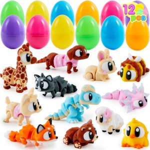 12Pcs Eggs Prefilled with 3D Printed Big Eye Animal Toys For Kids Party Favors