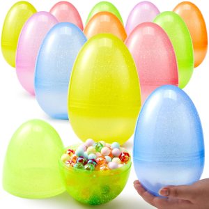 12Pcs Jumbo Clear Glitter Plastic Easter Eggs Fillable Hunt Basket Stuffers