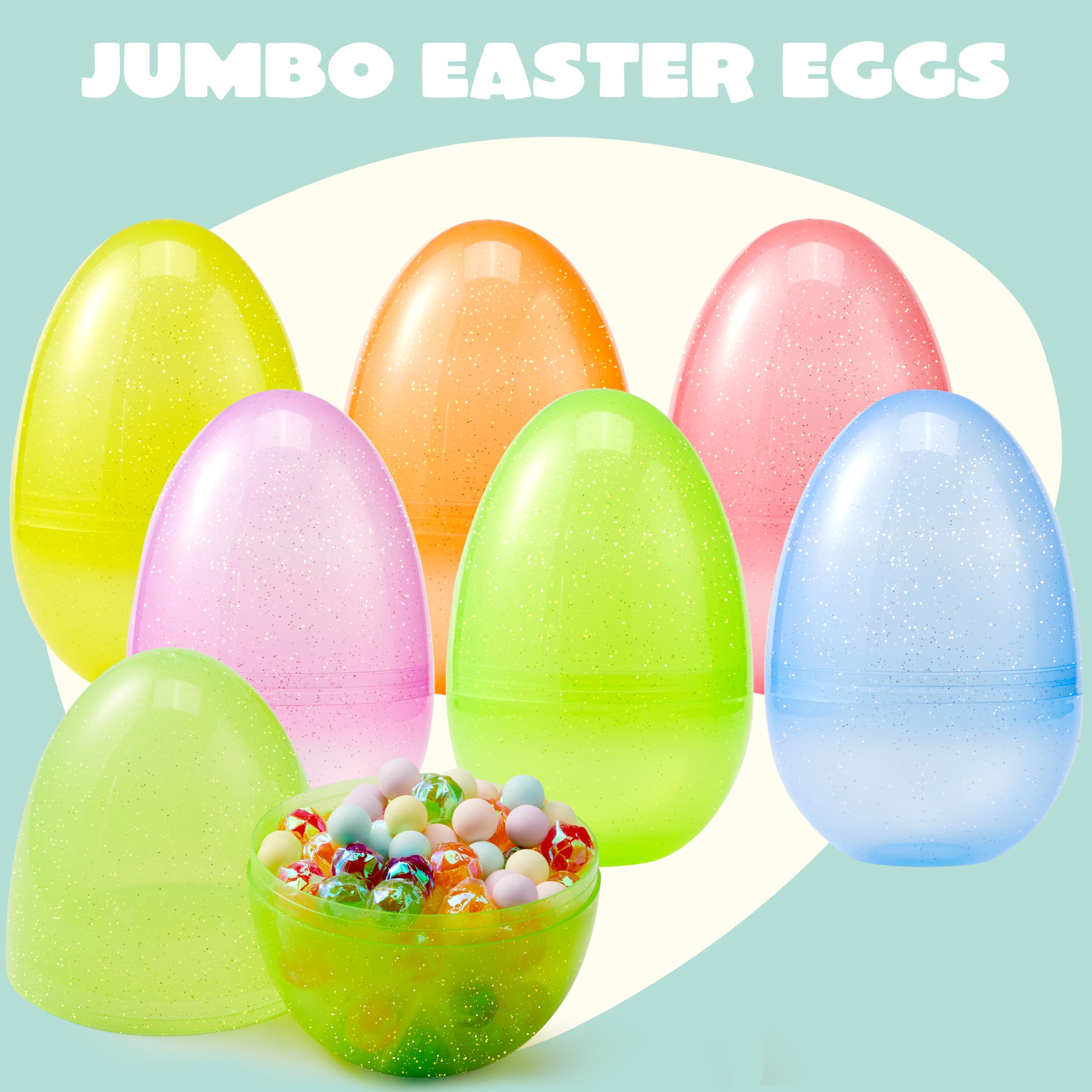 12Pcs Jumbo Clear Glitter Plastic Easter Eggs Fillable Hunt Basket Stuffers - Image 2