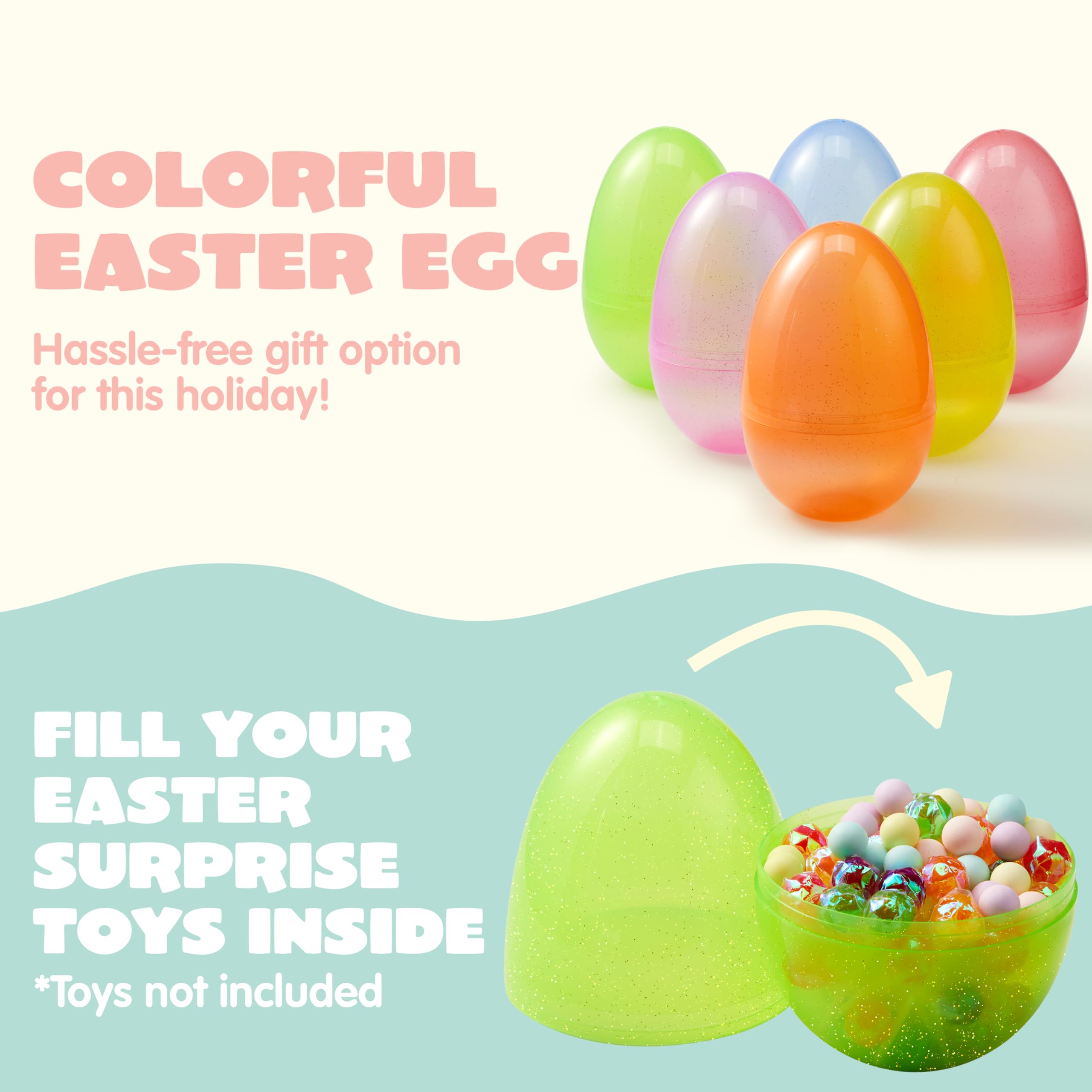 12Pcs Jumbo Clear Glitter Plastic Easter Eggs Fillable Hunt Basket Stuffers - Image 4