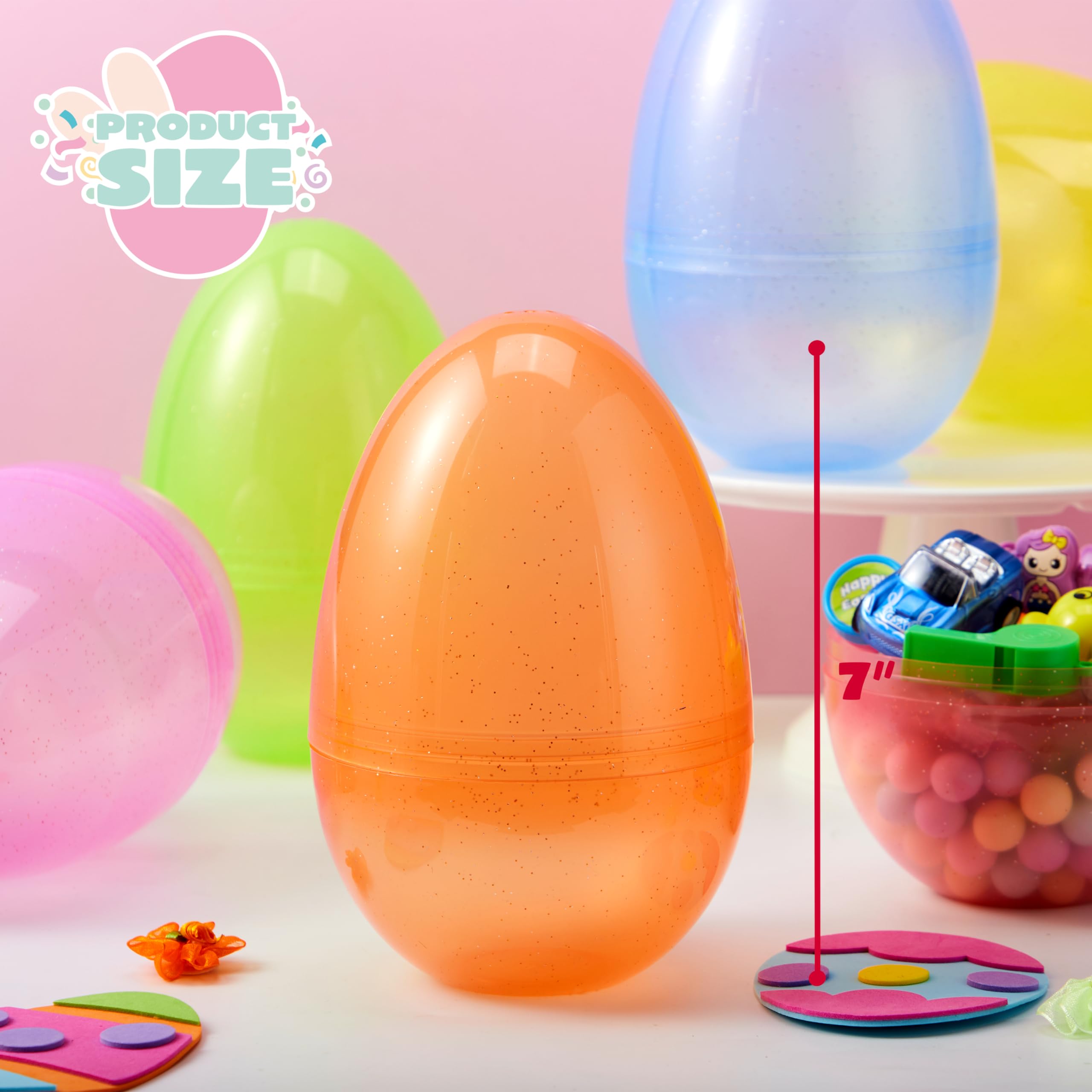 12Pcs Jumbo Clear Glitter Plastic Easter Eggs Fillable Hunt Basket Stuffers - Image 6