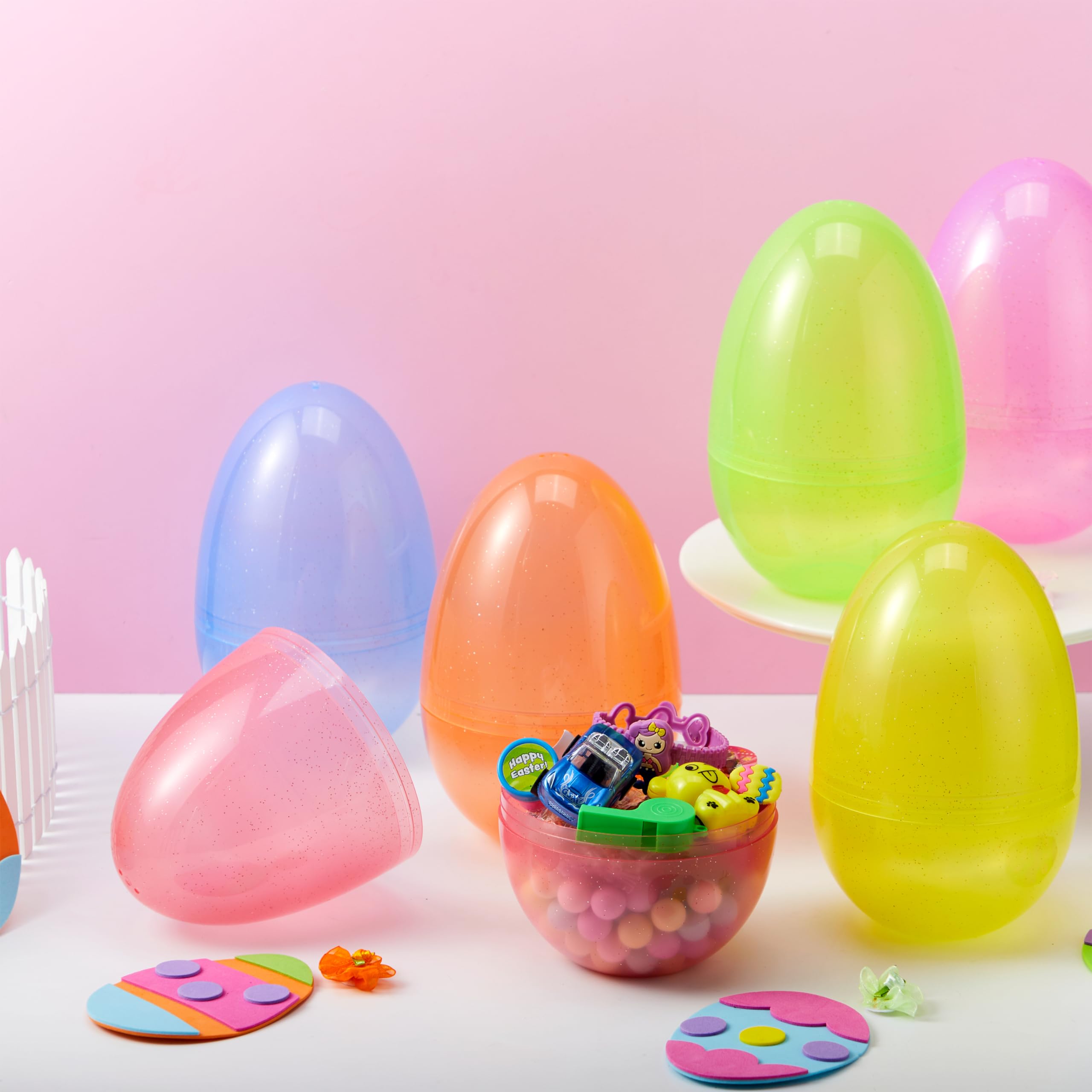 12Pcs Jumbo Clear Glitter Plastic Easter Eggs Fillable Hunt Basket Stuffers - Image 9