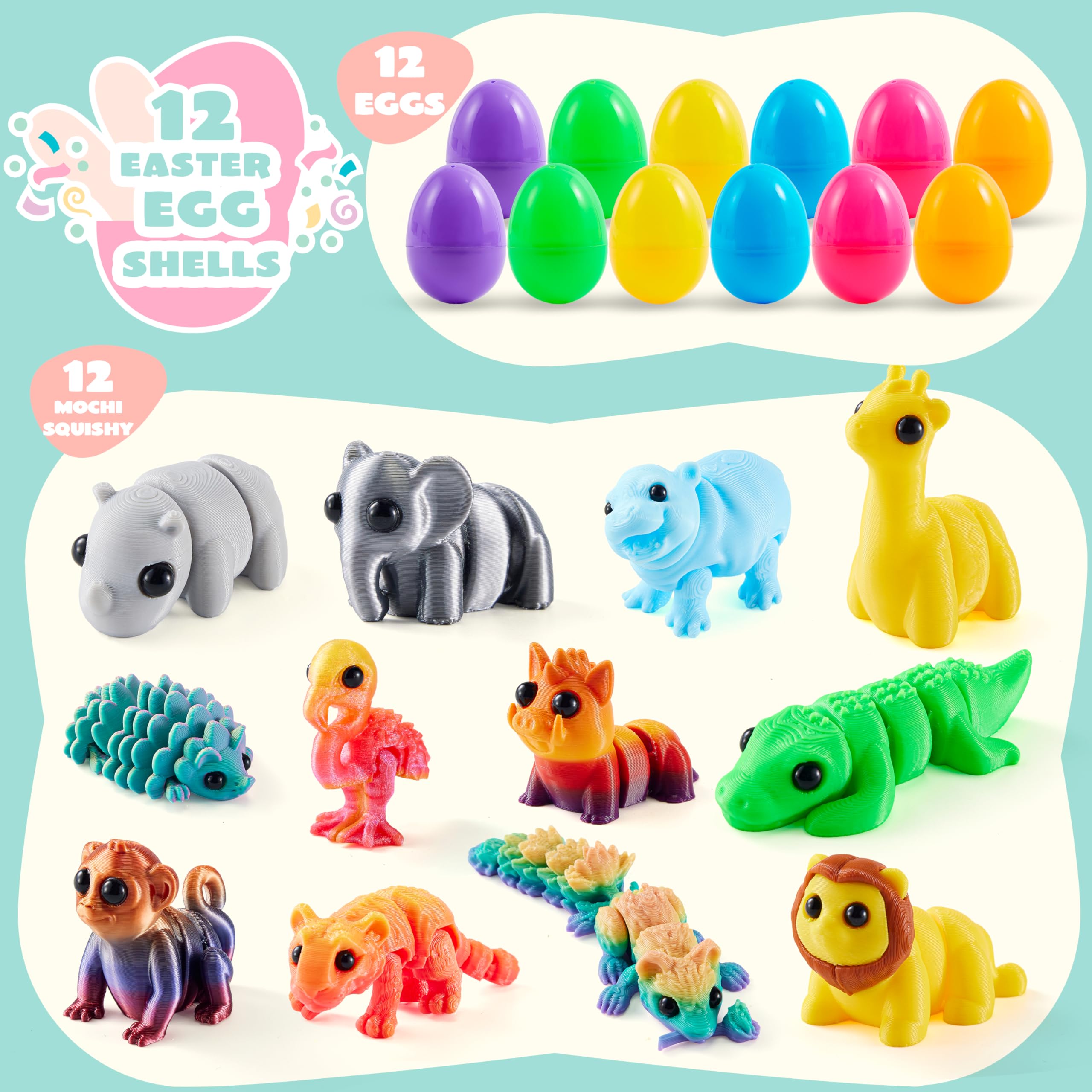 12 Pcs Prefilled Easter Eggs with 3D Articulated Wild Animals for Party Favors & Classroom Prizes - Image 4