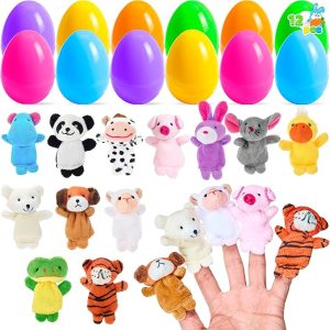 12 Pcs Prefilled Easter Eggs with Finger Puppets for Toddlers & Party