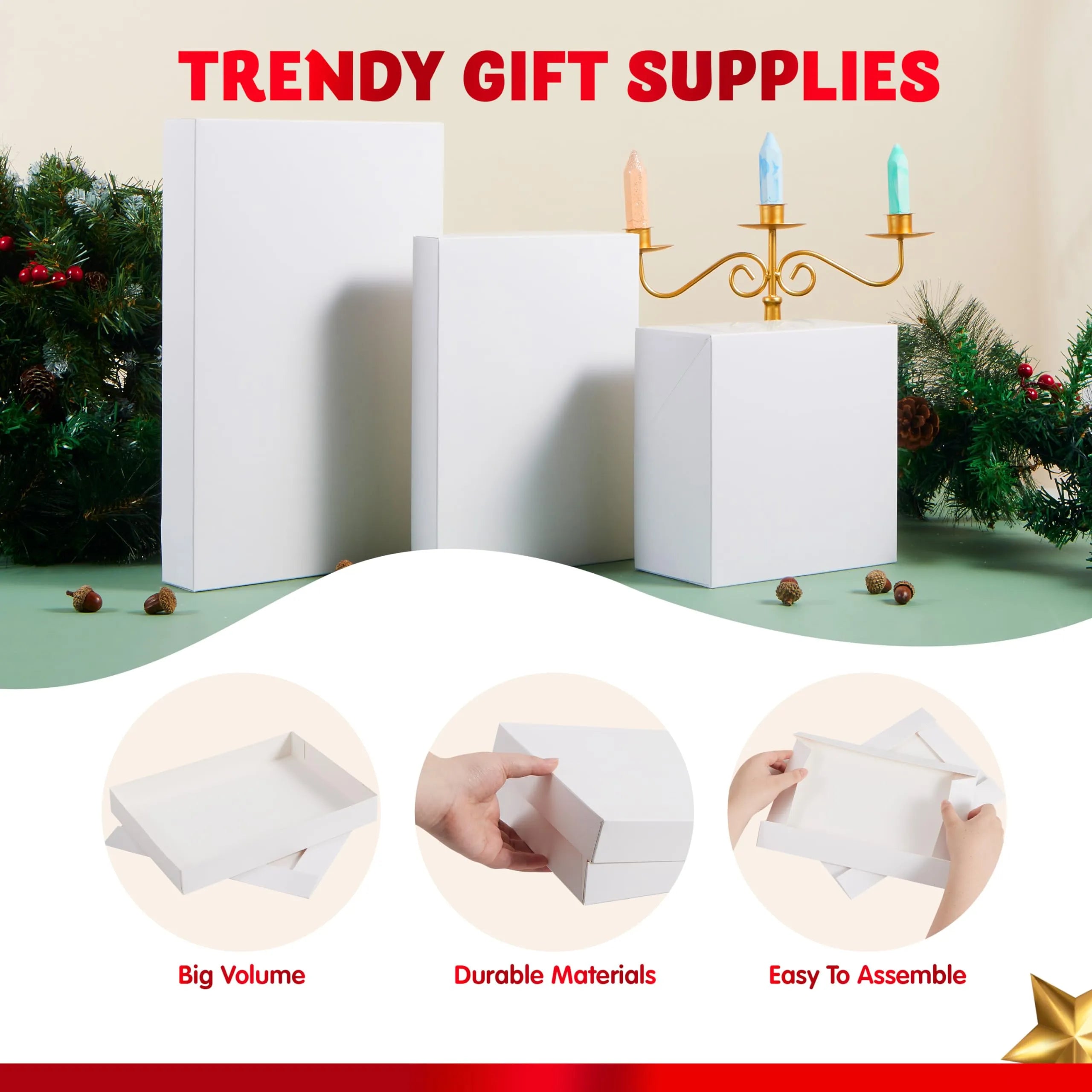 12 Pcs White Cardboard Xmas Gift Boxes include 6 Medium Size Boxes for Shirts - Image 4