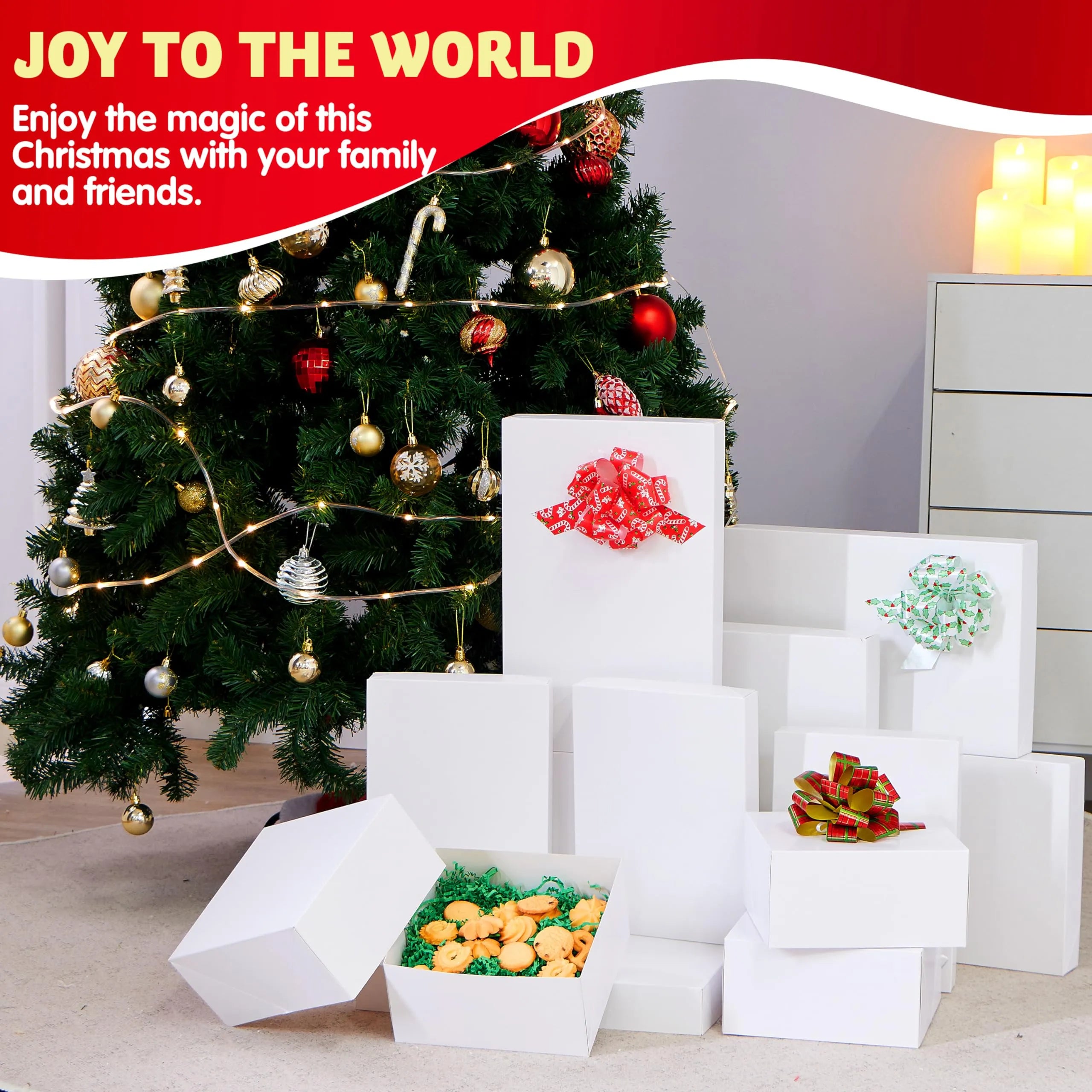 12 Pcs White Cardboard Xmas Gift Boxes include 6 Medium Size Boxes for Shirts - Image 3