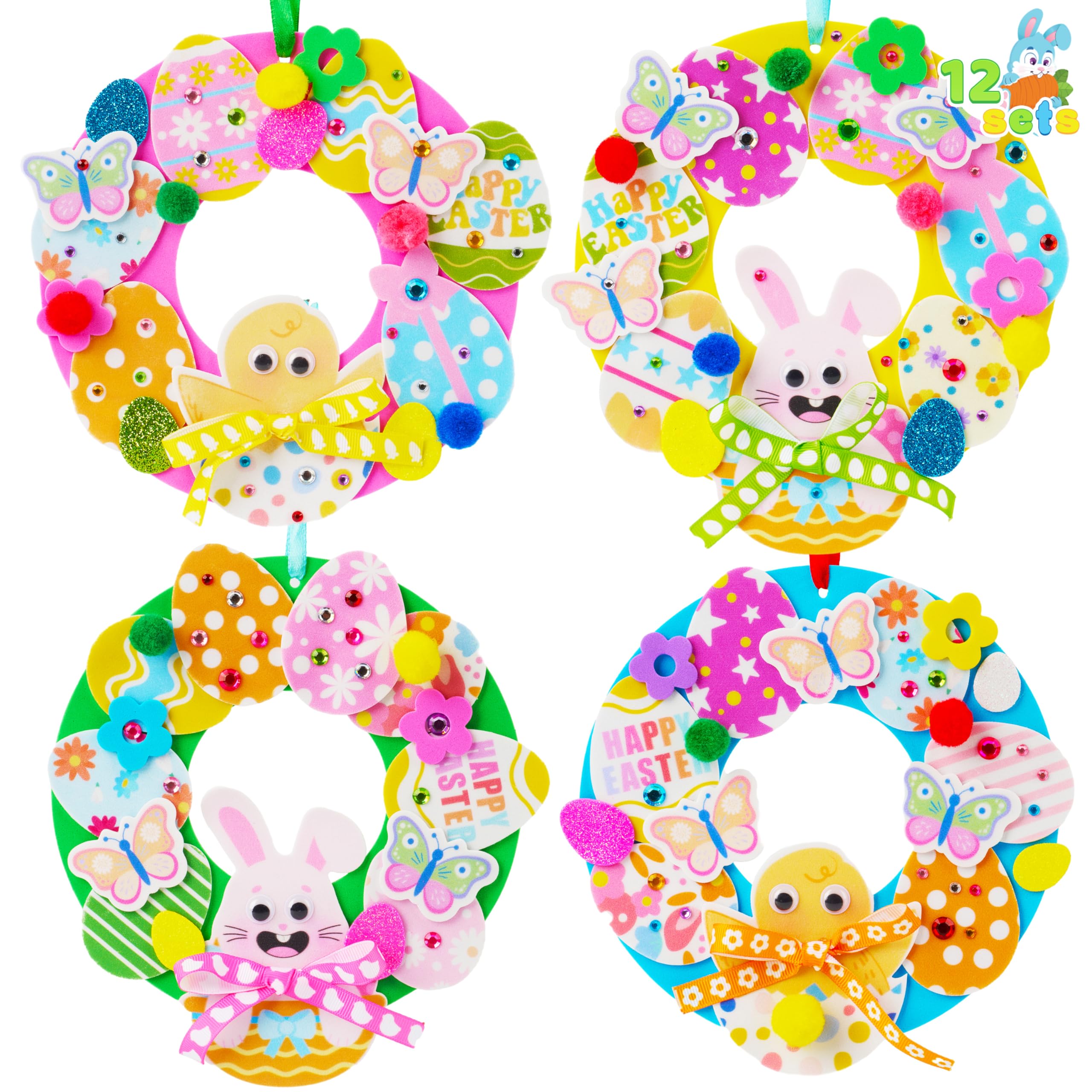 12 Sets Easter Wreath DIY Foam Craft Kit for Kids Party Activities - Image 2