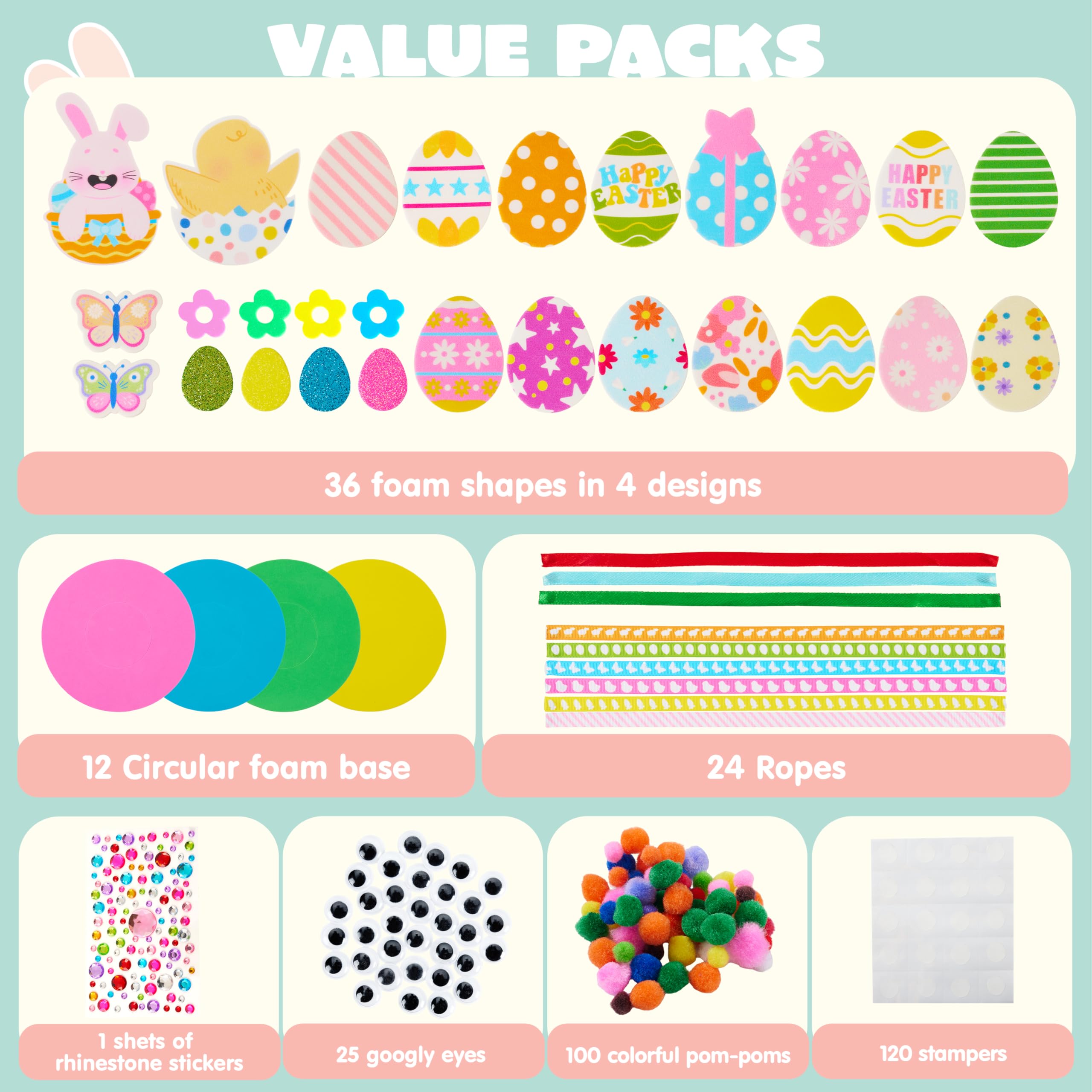 12 Sets Easter Wreath DIY Foam Craft Kit for Kids Party Activities - Image 3