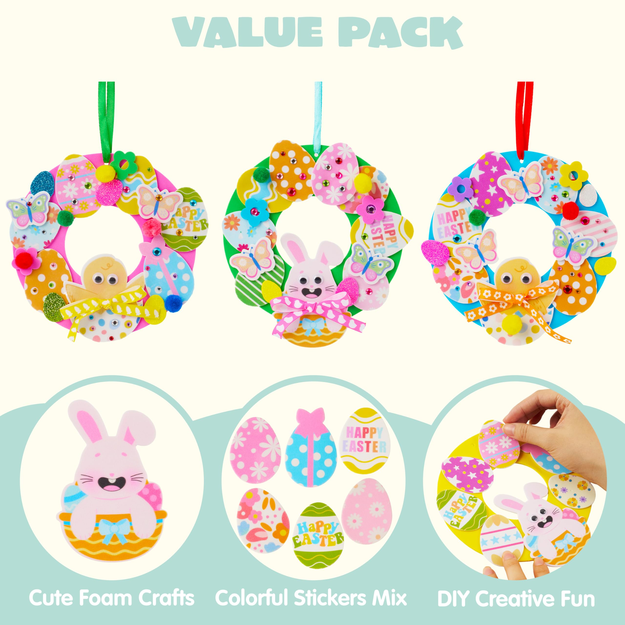 12 Sets Easter Wreath DIY Foam Craft Kit for Kids Party Activities - Image 5