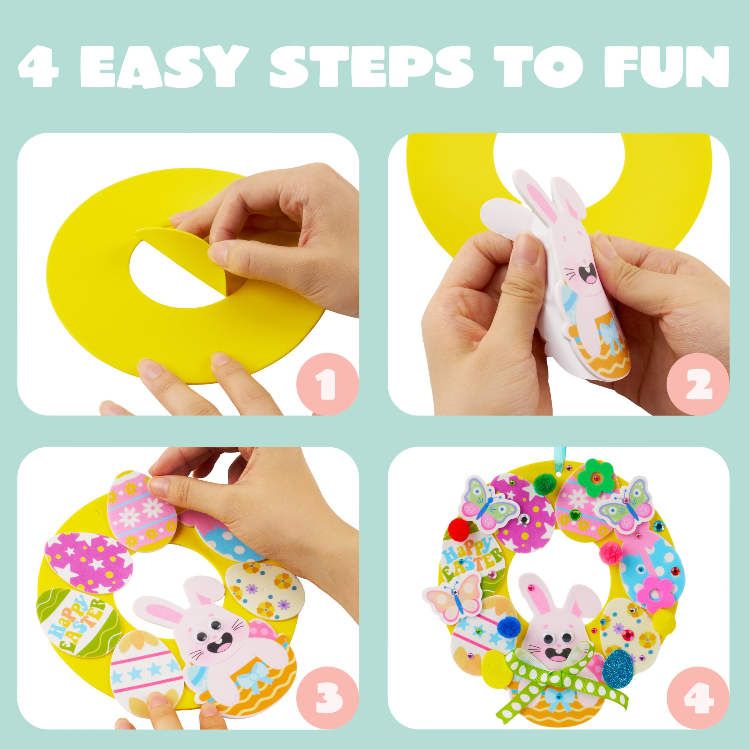 12 Sets Easter Wreath DIY Foam Craft Kit for Kids Party Activities - Image 6