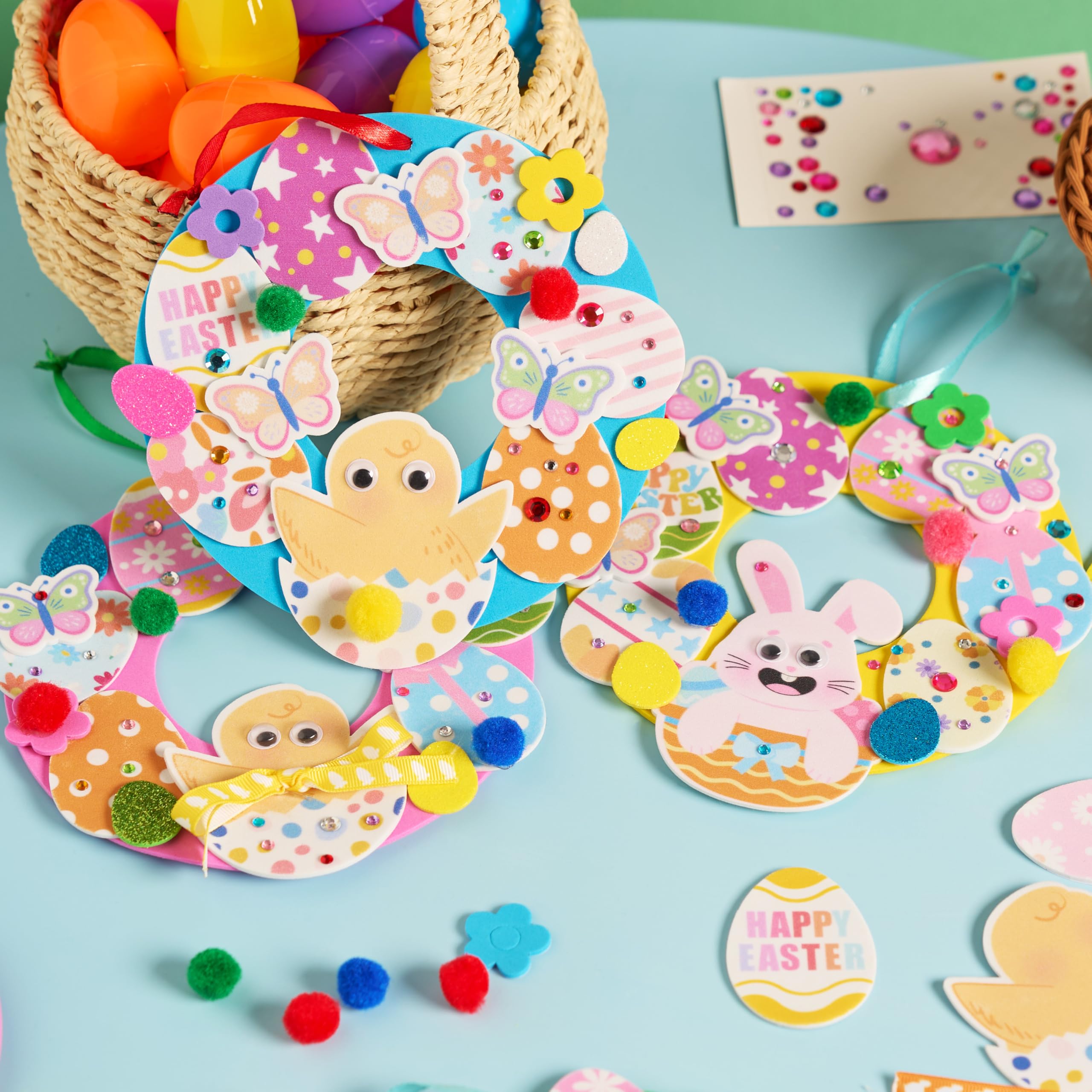 12 Sets Easter Wreath DIY Foam Craft Kit for Kids Party Activities - Image 8