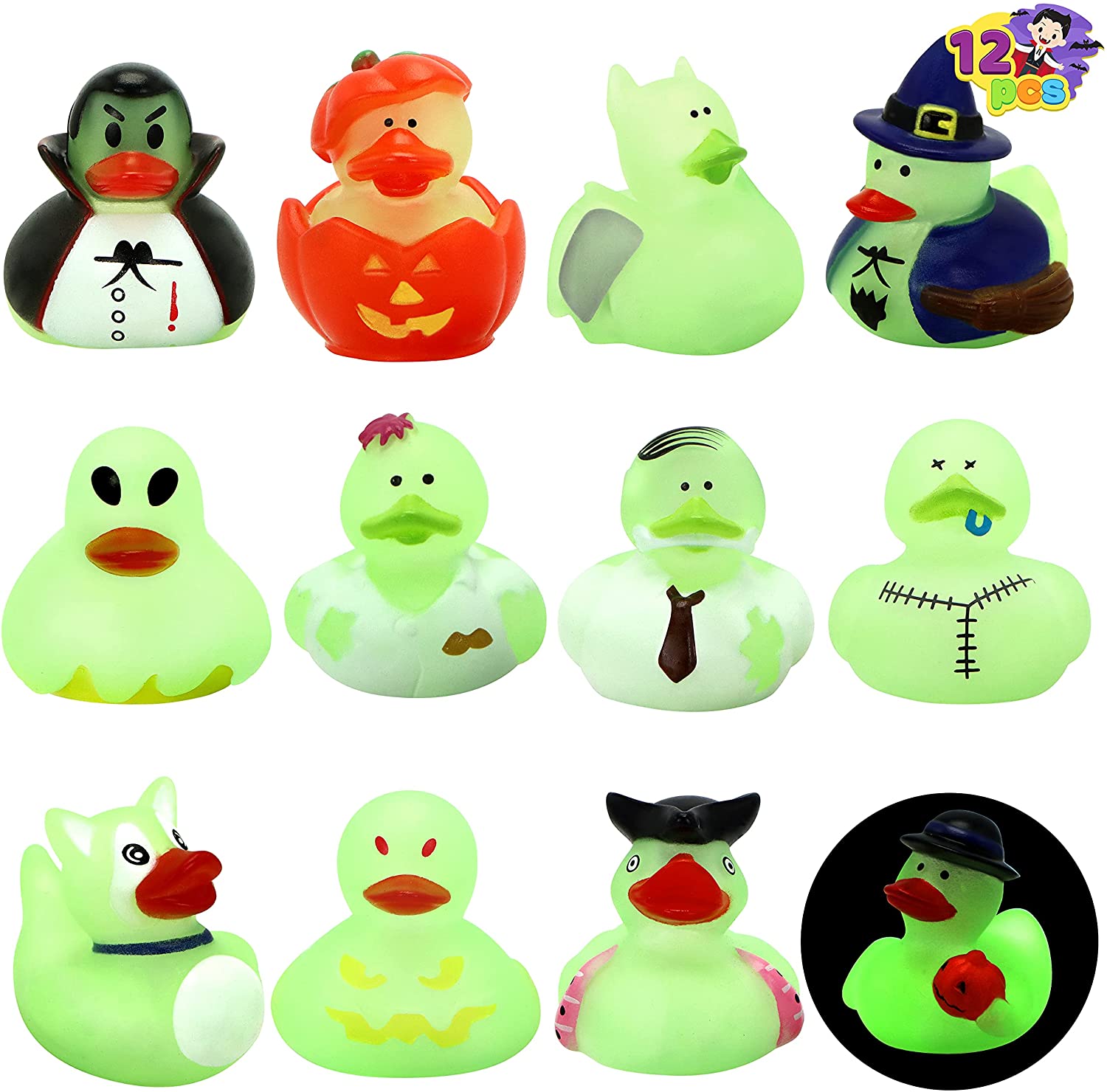12pcs Halloween Duckies Glow in the Dark for Fun Bath
