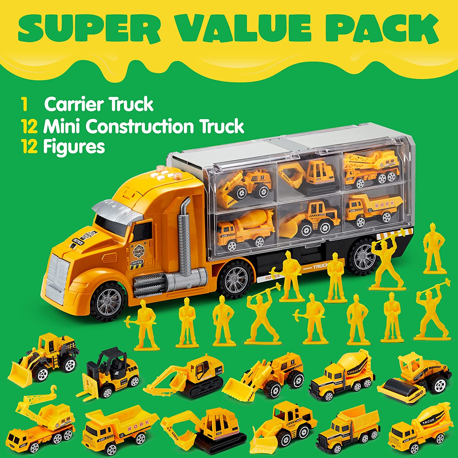 25 in 1 Die-cast Construction Truck Toy Set - Image 2