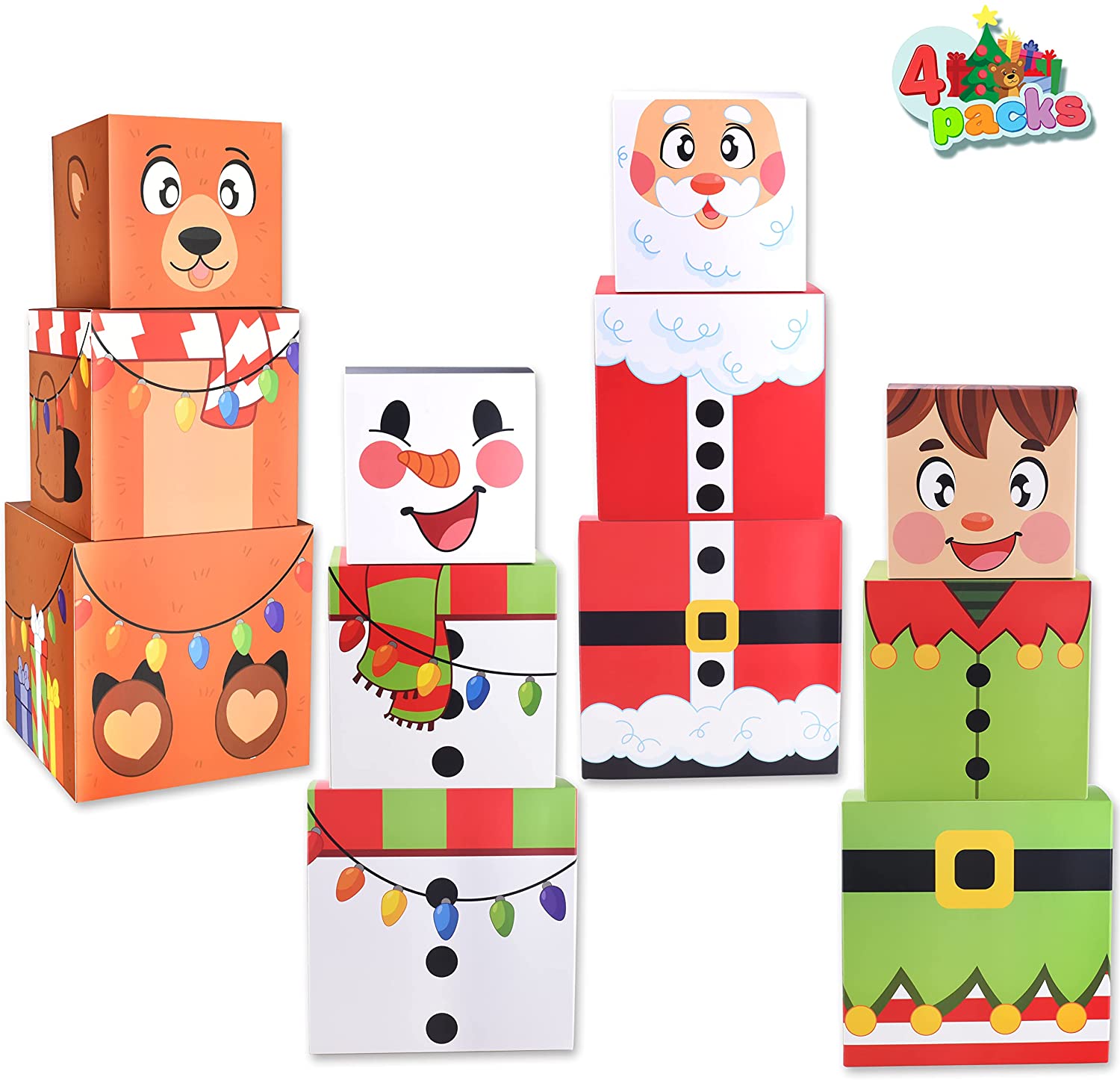 4 Christmas Characters Style Stacking Nesting Set of Boxes, 12 Pcs - Image 8