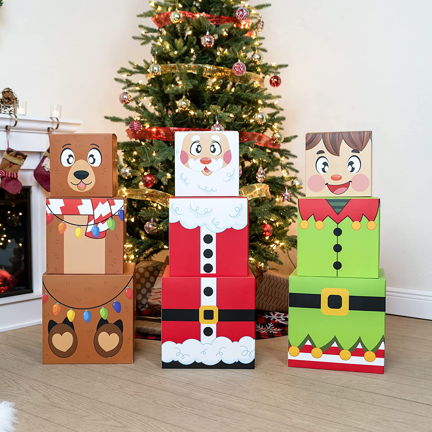 4 Christmas Characters Style Stacking Nesting Set of Boxes, 12 Pcs - Image 7