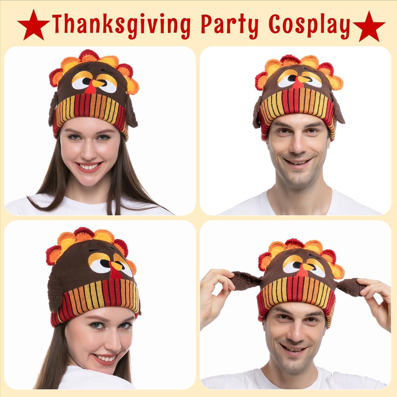 Thanksgiving Cute Pom Turkey Beanie Knitted Hat - Image 4