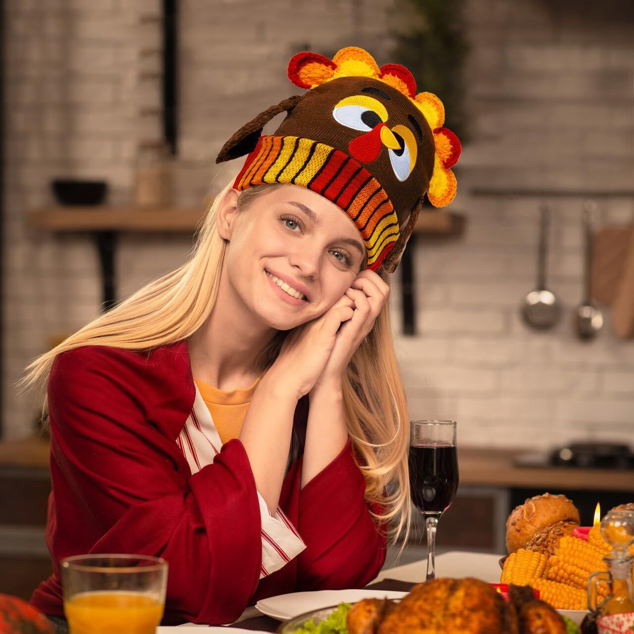 Thanksgiving Cute Pom Turkey Beanie Knitted Hat - Image 7